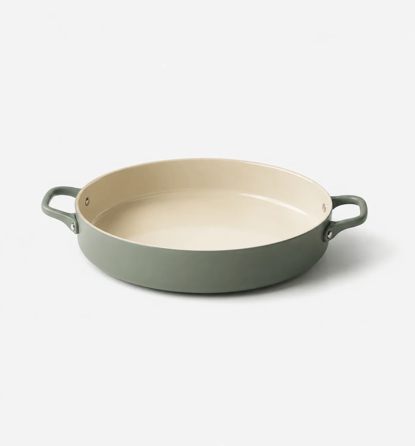 Runde Schmortopf-Keramikpfanne mit Griffen Grün Beige, 3 Liter
