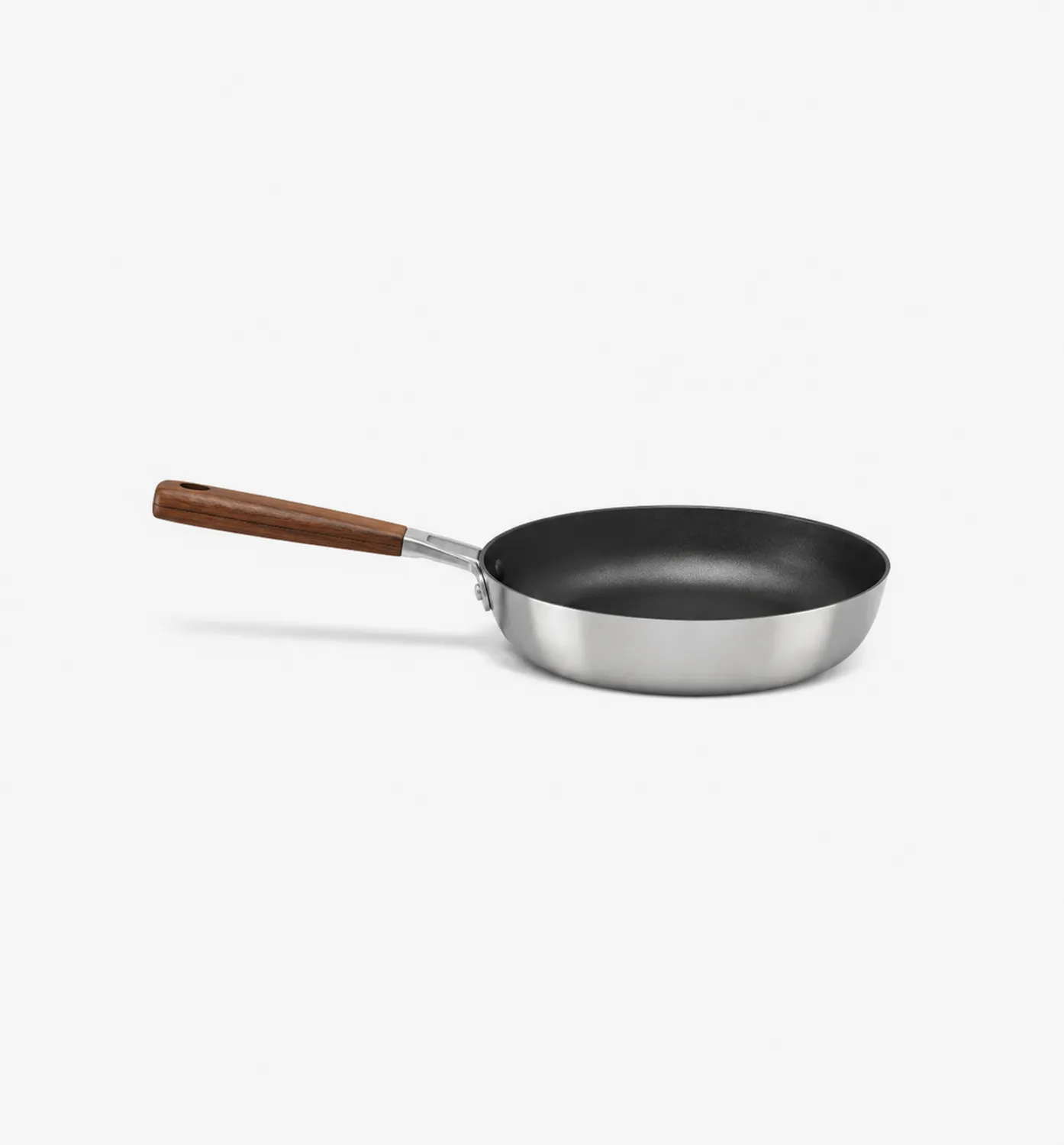 Bratpfanne Edelstahl mit Holzgriff und Antihaftbeschichtung, Silber/Braun