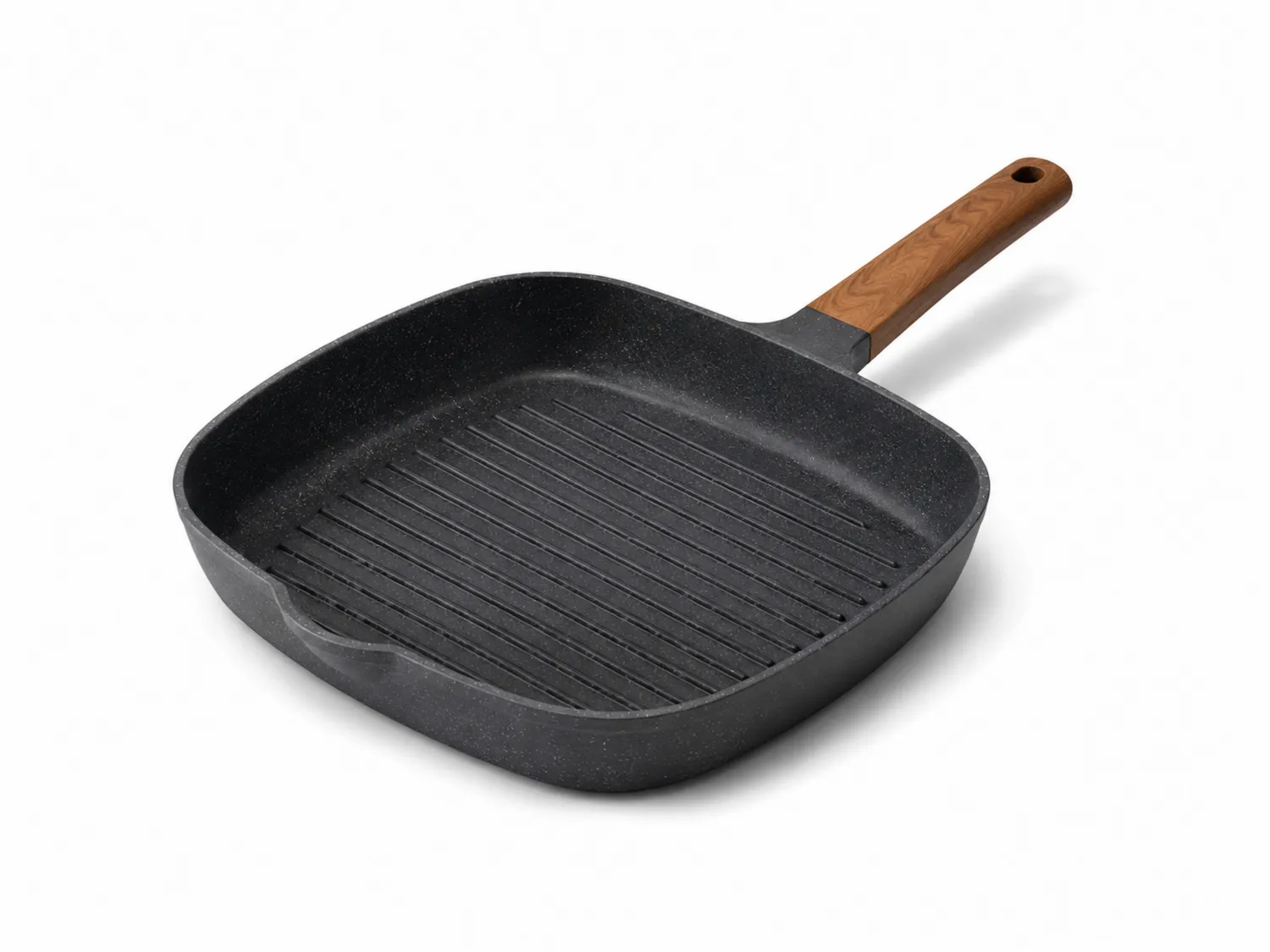 Quadratische Grillpfanne mit Holzgriff Antihaftbeschichtung Schwarz