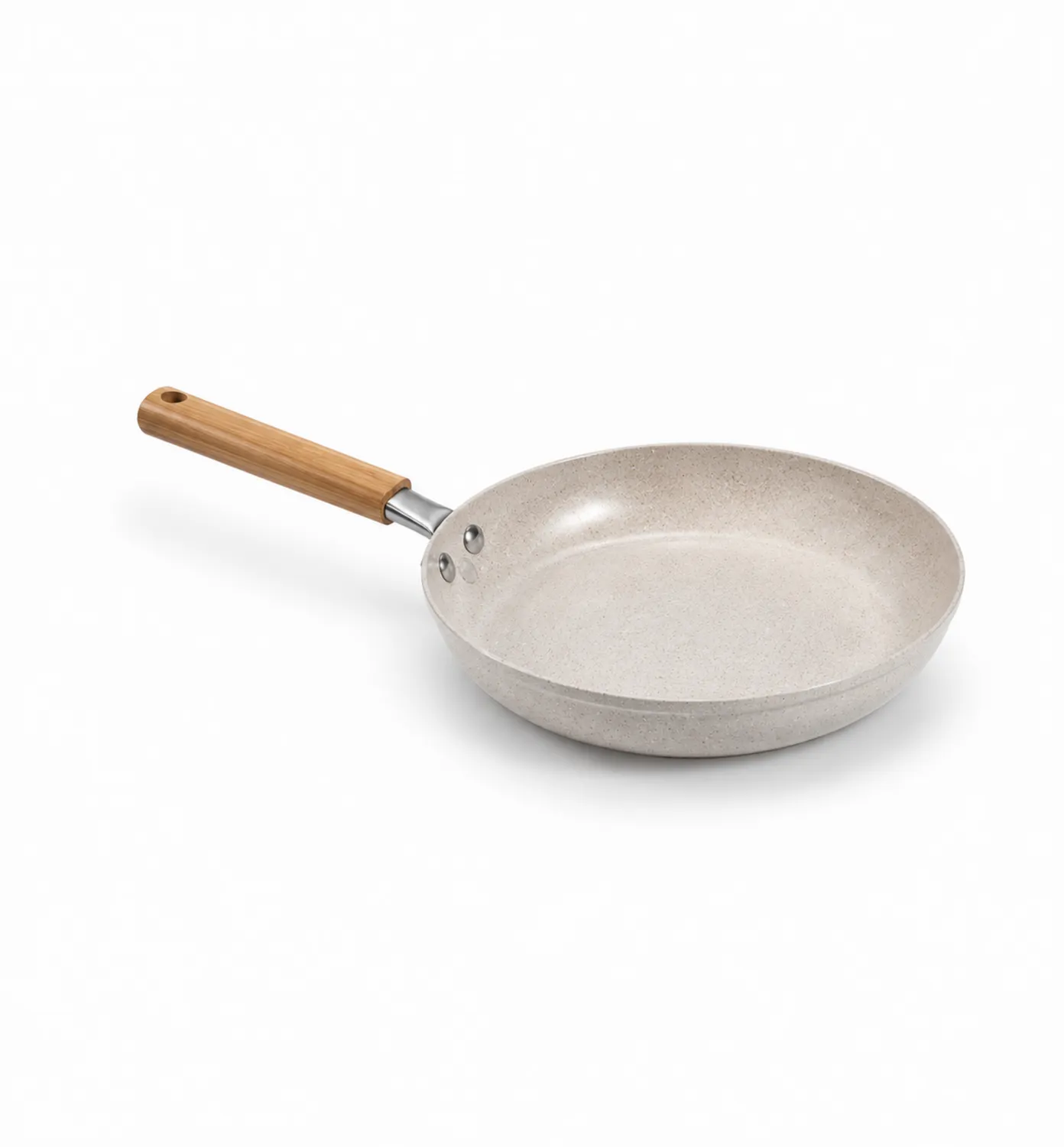 Beige Bratpfanne mit Keramikbeschichtung und Holzgriff
