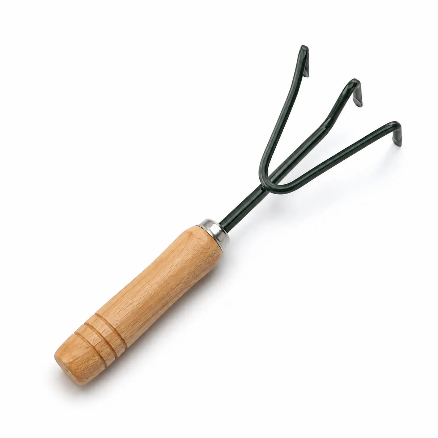 Griffe de jardinage à main avec manche en bois, tête à trois dents