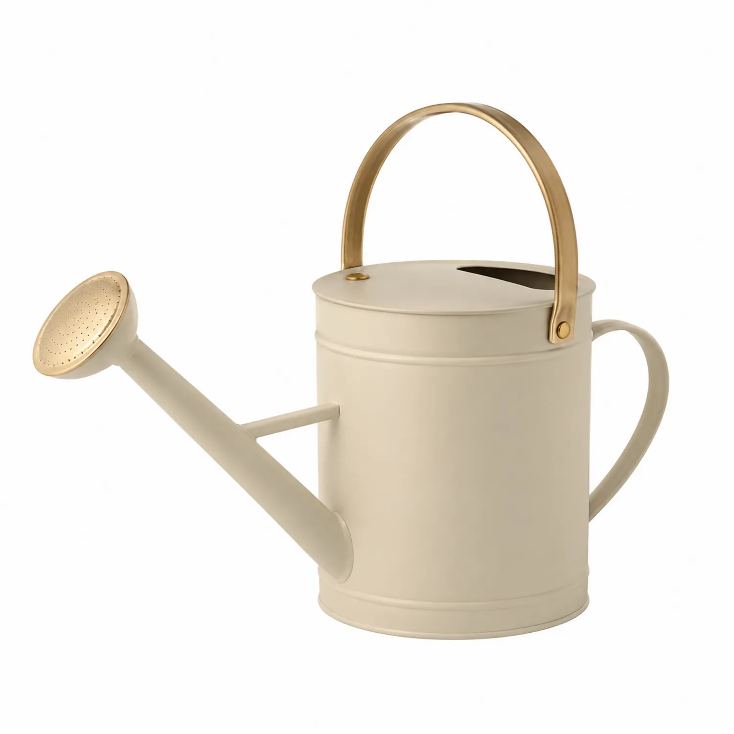 Arrosoir en métal beige avec poignée en laiton