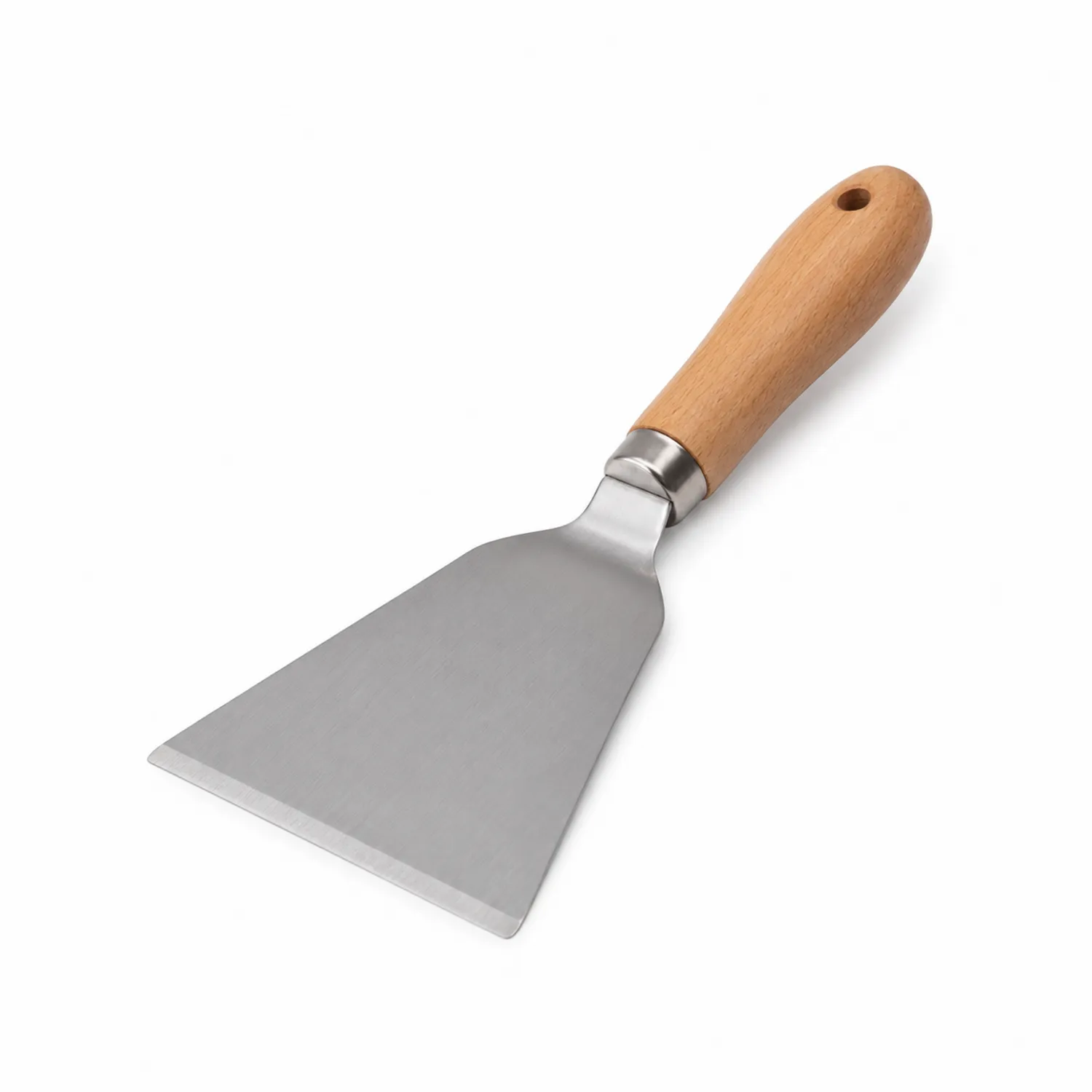 Spatule de cuisine en acier inoxydable avec manche en bois
