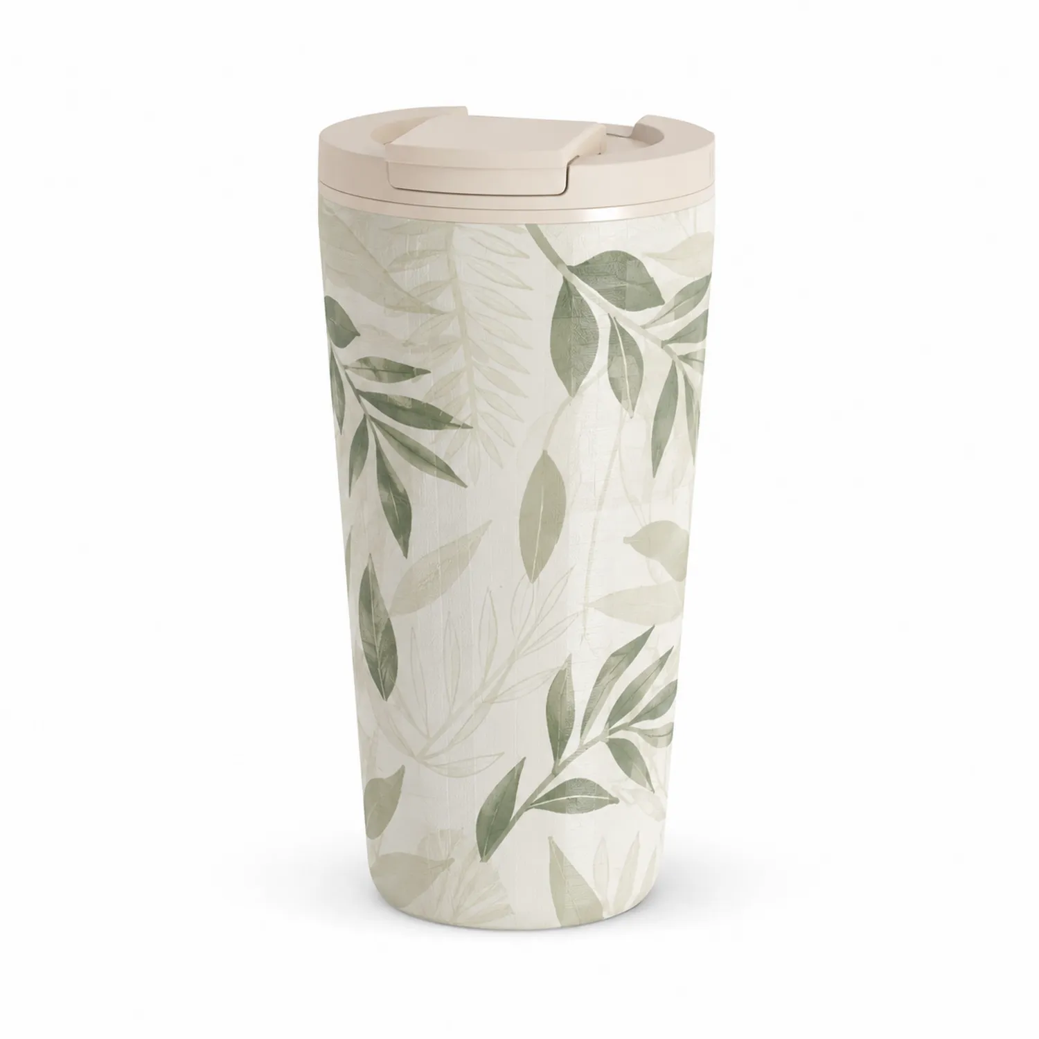 Gobelet isotherme 480ml motif végétal beige et vert