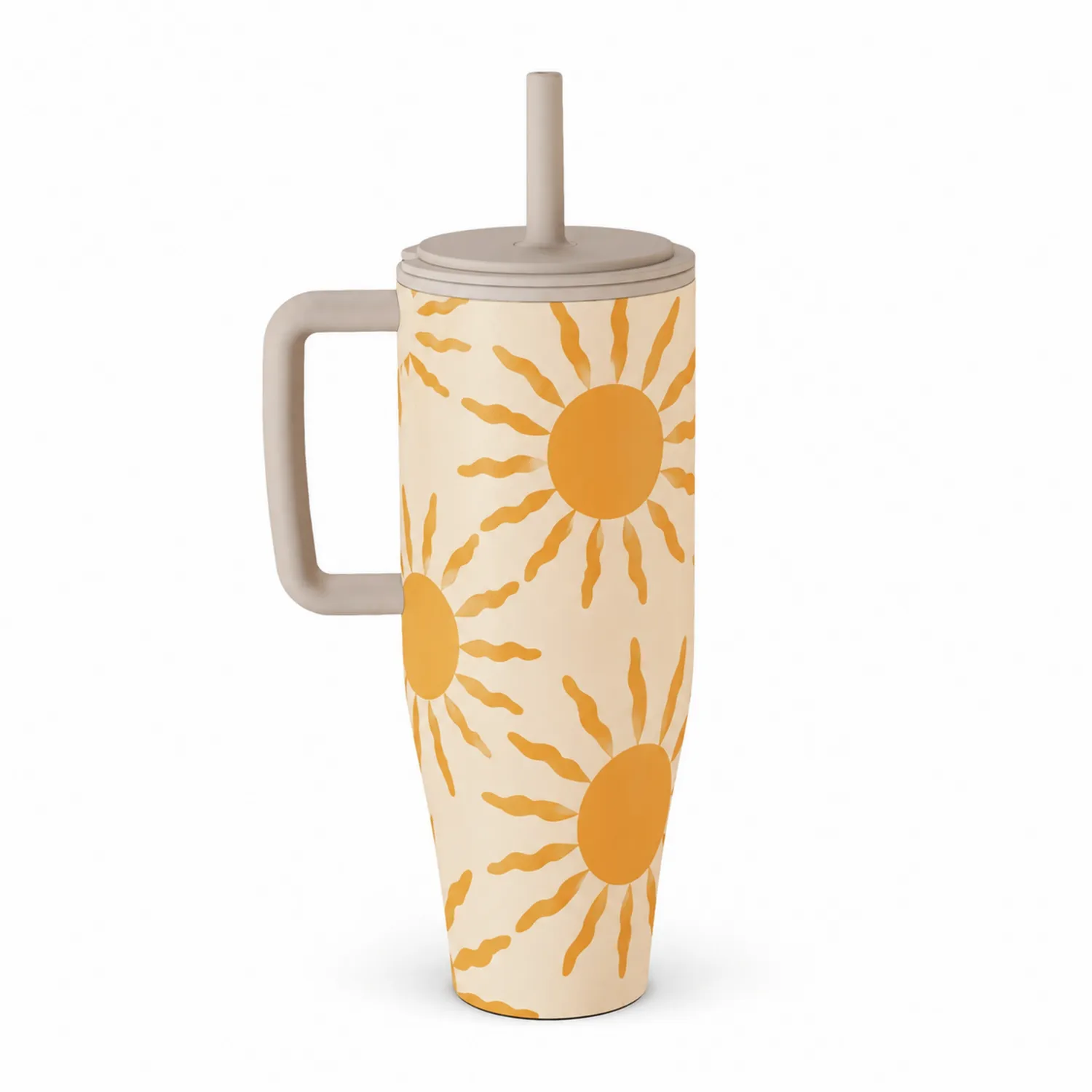 Tasse Thermique avec Motif Soleil et Paille 700 ml Beige