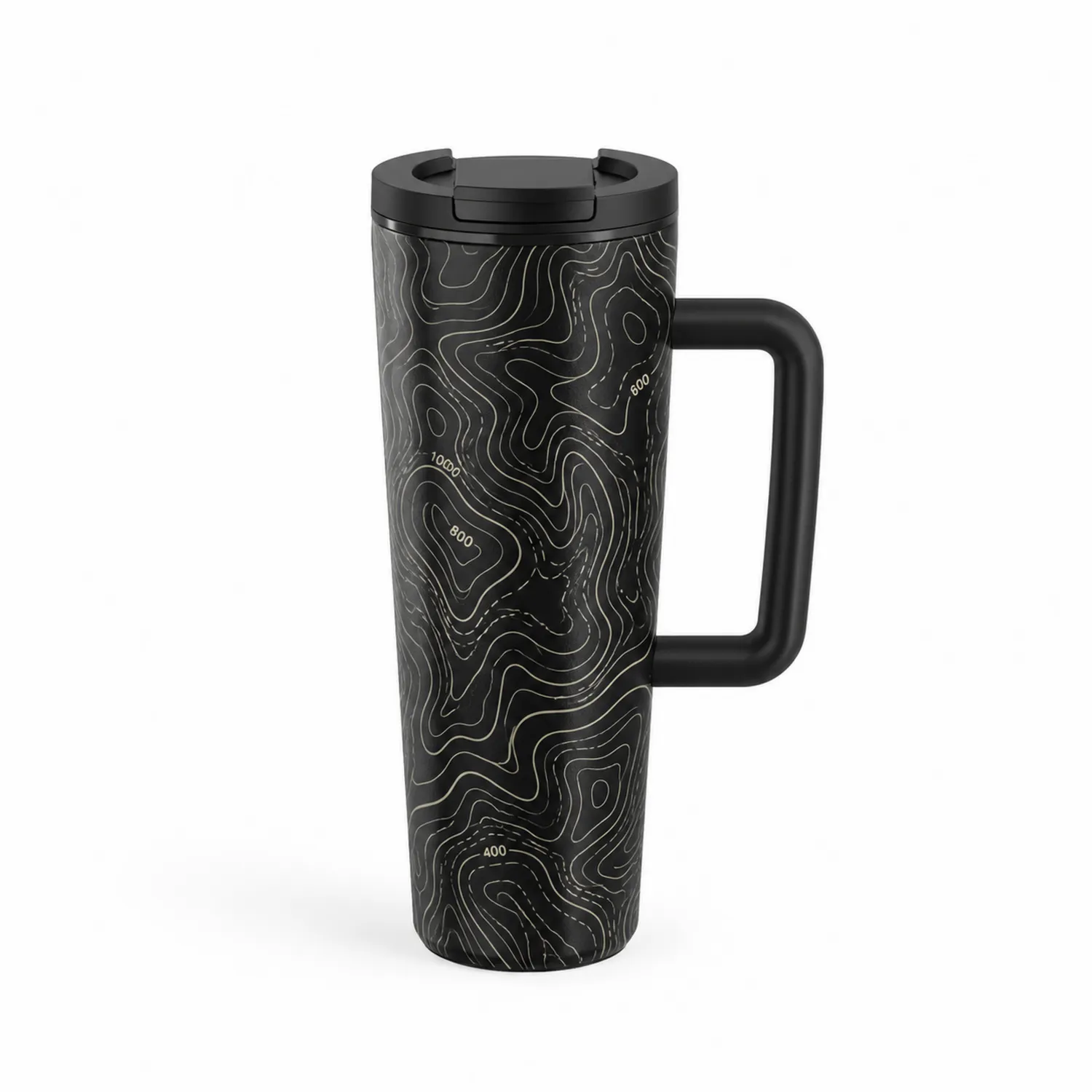 Tasse de voyage isotherme 450ml noire avec motif topographique