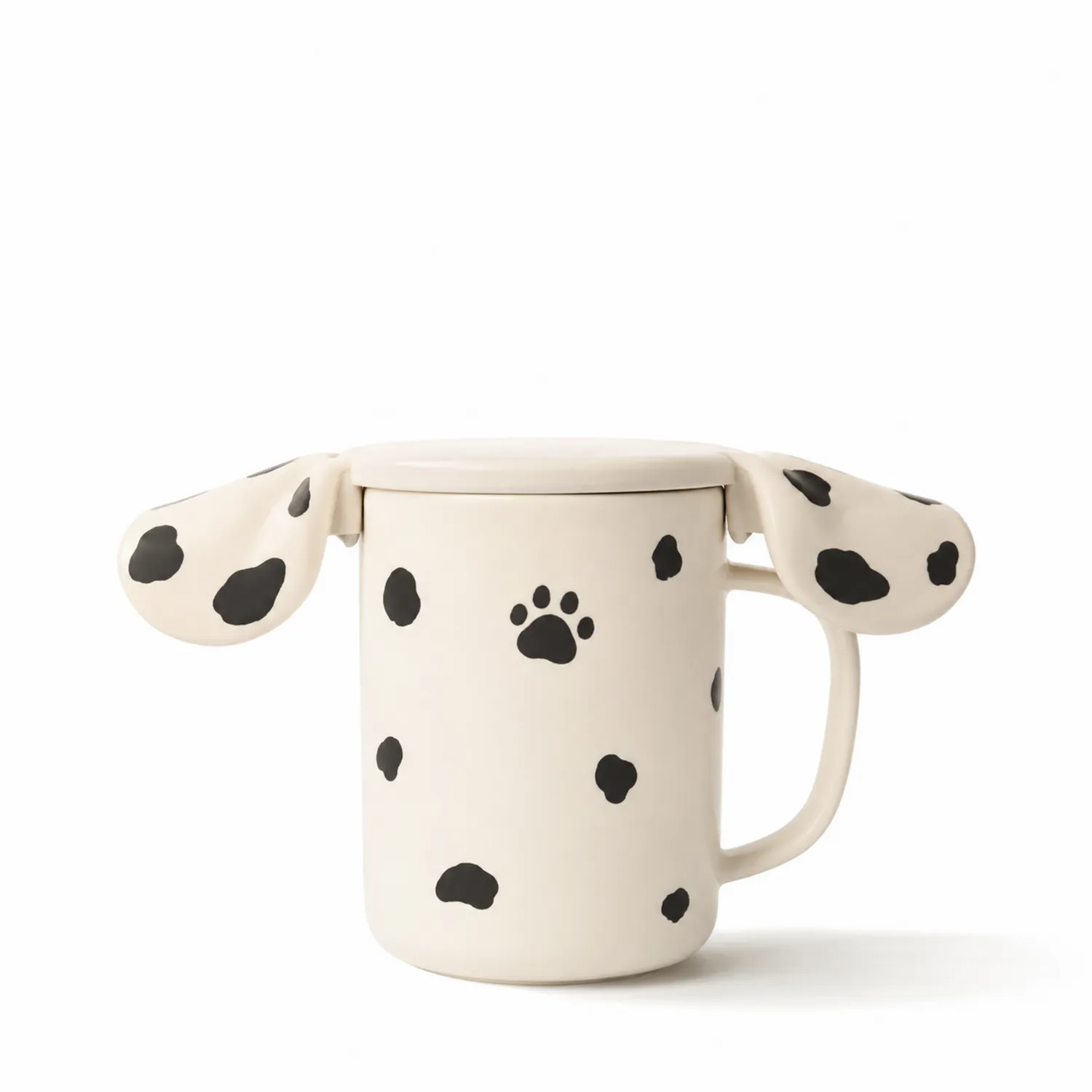 Tasse en Céramique avec Couvercle Oreilles de Chien Blanc et Noir