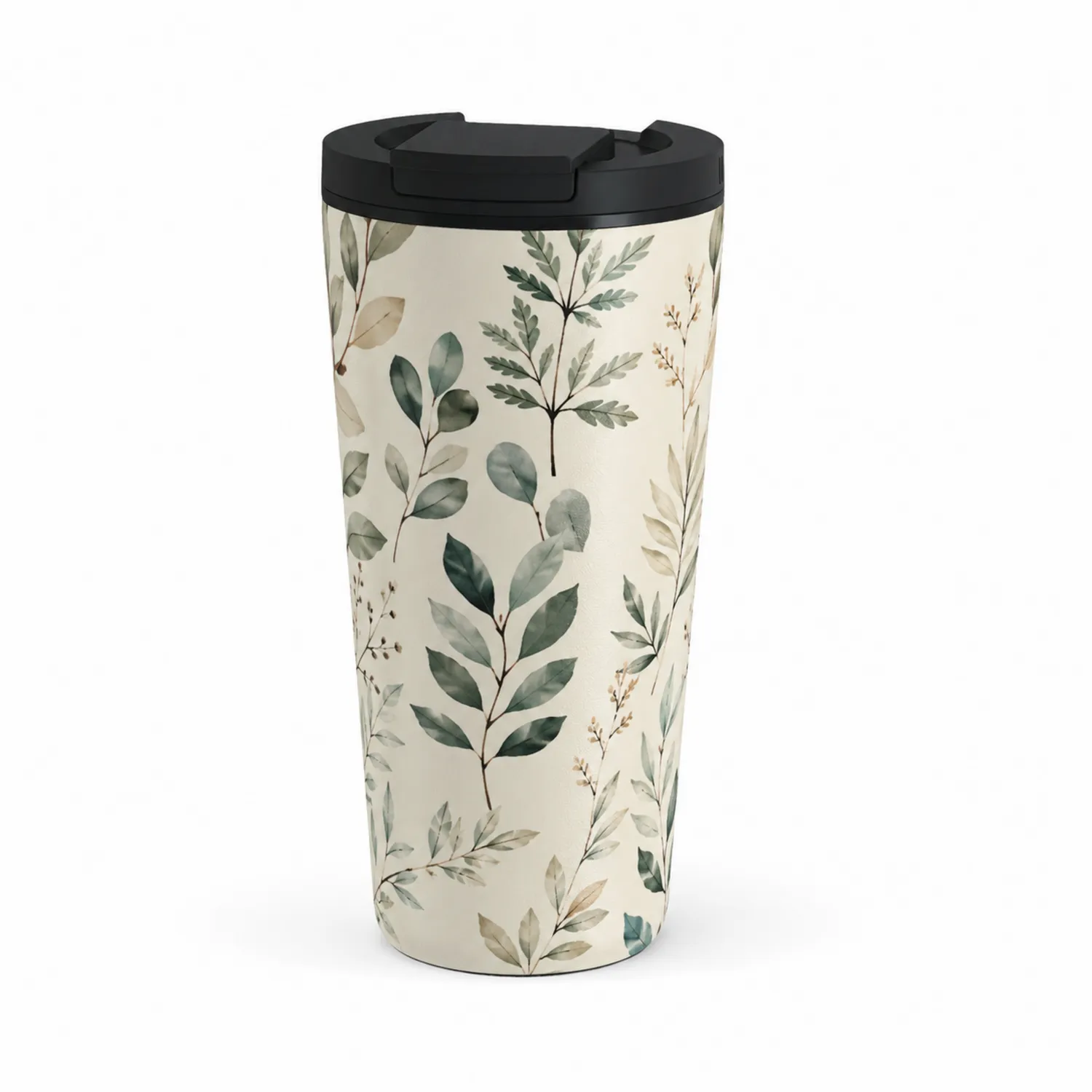Tasse Isotherme Feuilles 380ml Blanc/Vert/Noir
