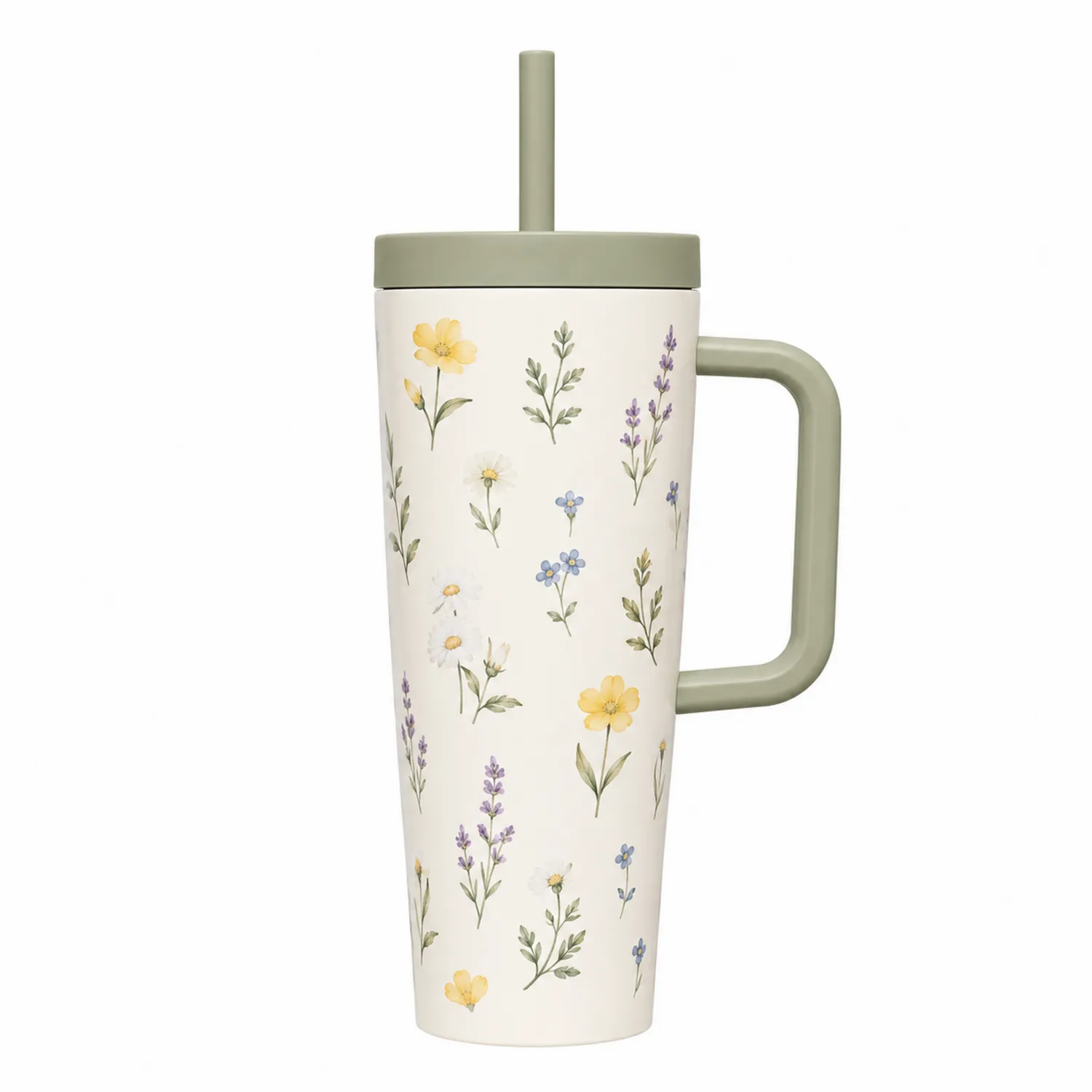 Tasse Fleurie avec Paille 700 ml Vert