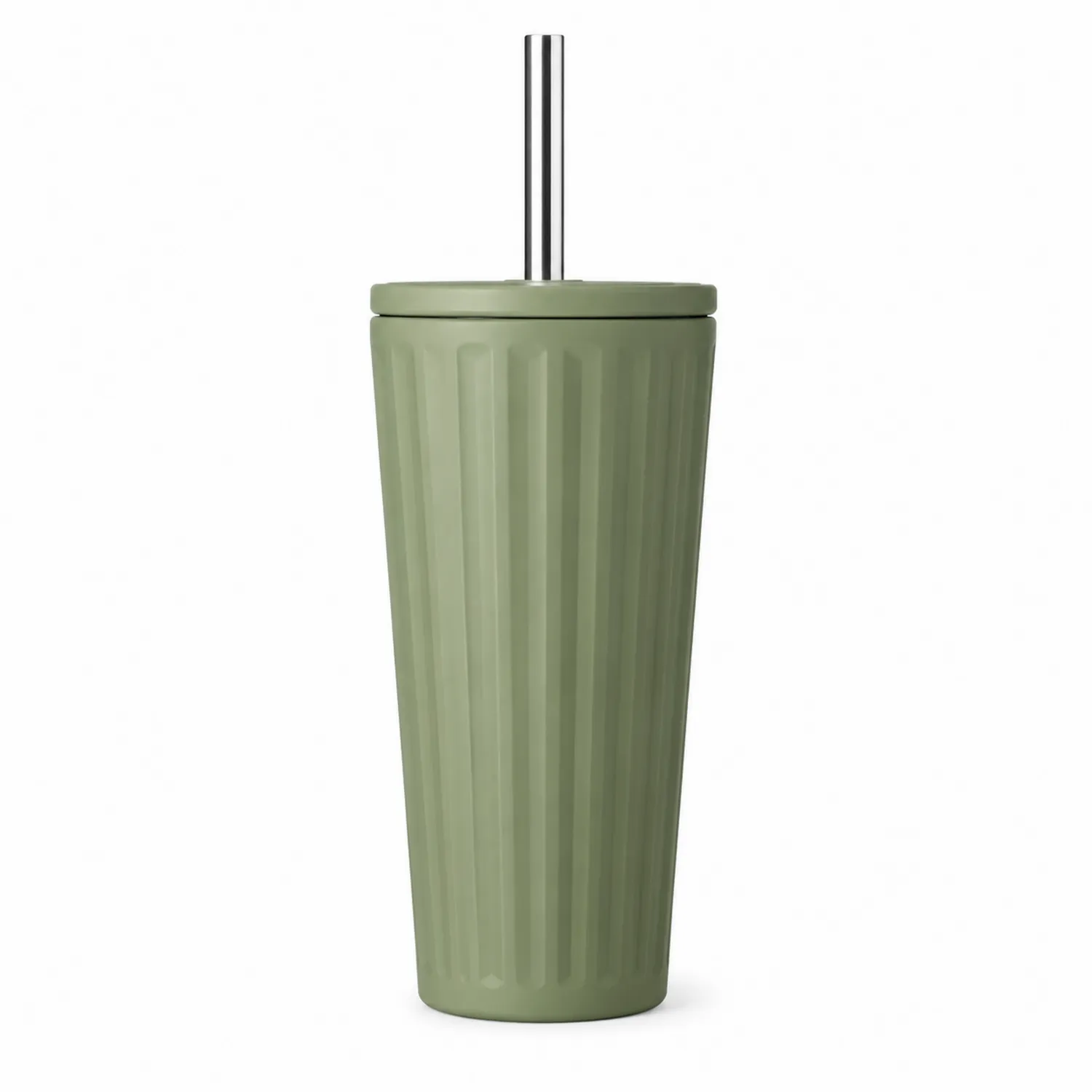 Tasse isotherme avec paille 450ml vert olive