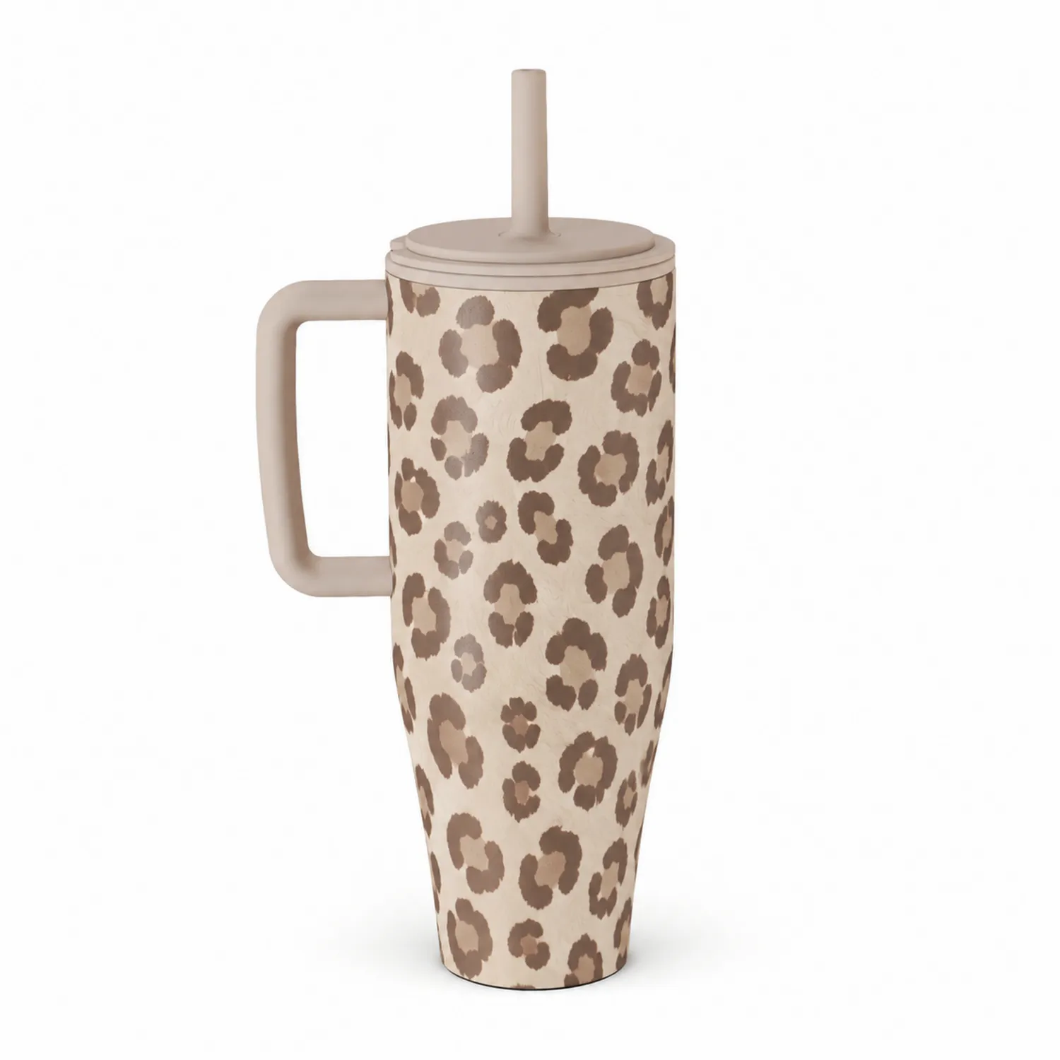 Gobelet Thermique Léopard 700ml avec Paille Beige