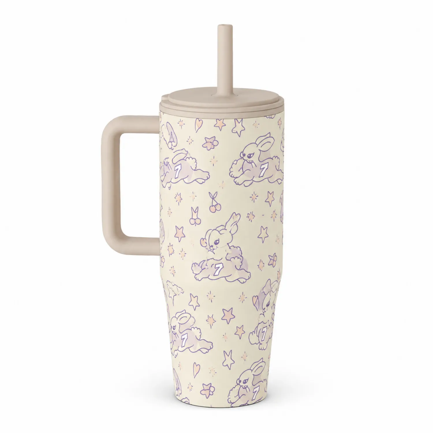 Gobelet de voyage avec paille et motif de lapin 500ml