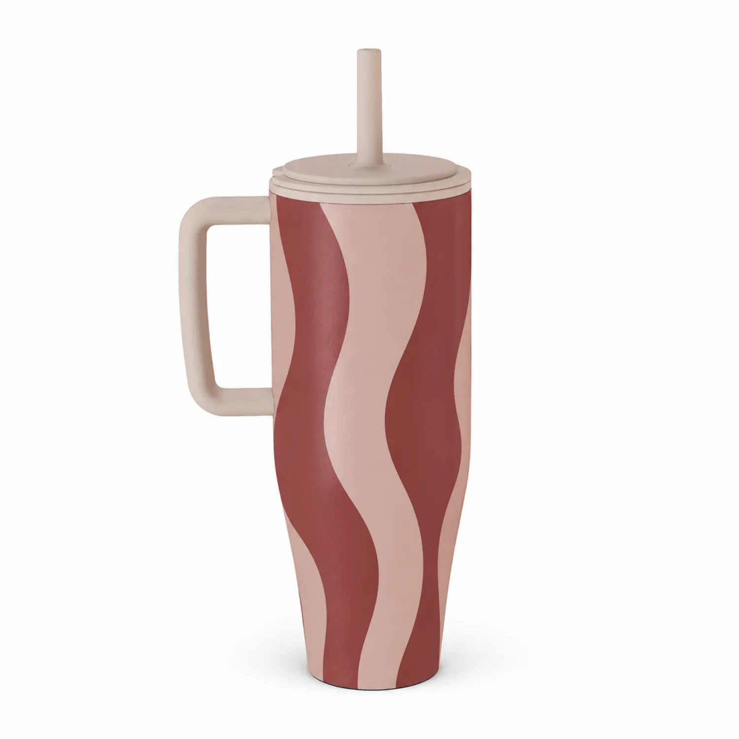 Tasse Isotherme avec Paille Intégrée 500ml Motif Ondulé Marron/Béton