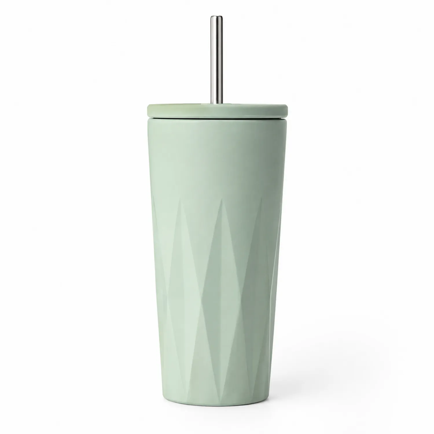 Gobelet Isotherme Vert Pâle 500ml avec Paille en Acier Inoxydable
