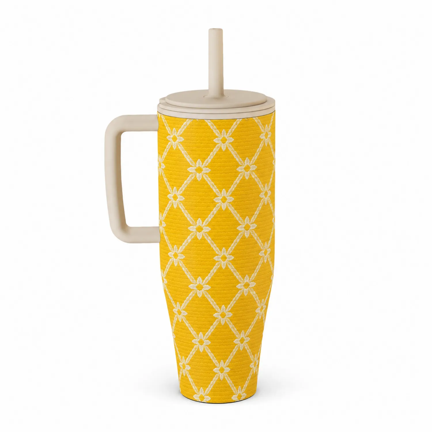 Gobelet Isotherme avec Paille Motif Floral Jaune 500ml