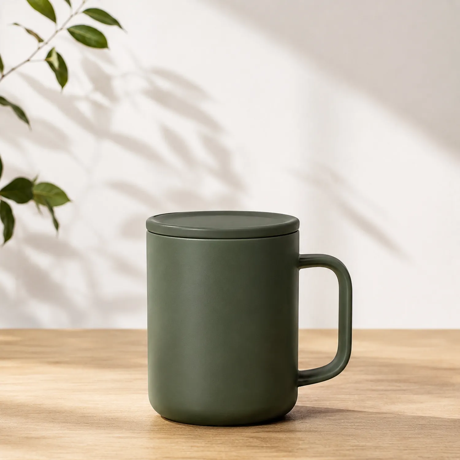Tasse Isotherme en Céramique avec Couvercle Vert 350ml