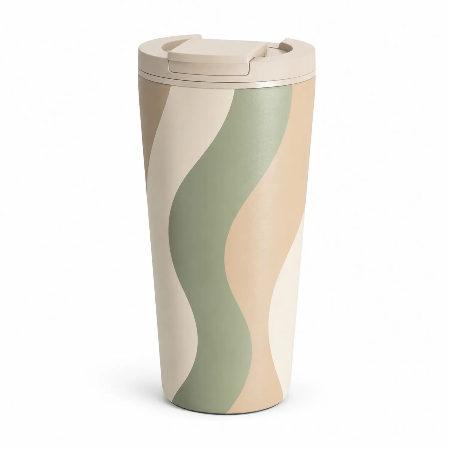Tasse Isotherme 350 ml Design Ondulé Beige et Vert