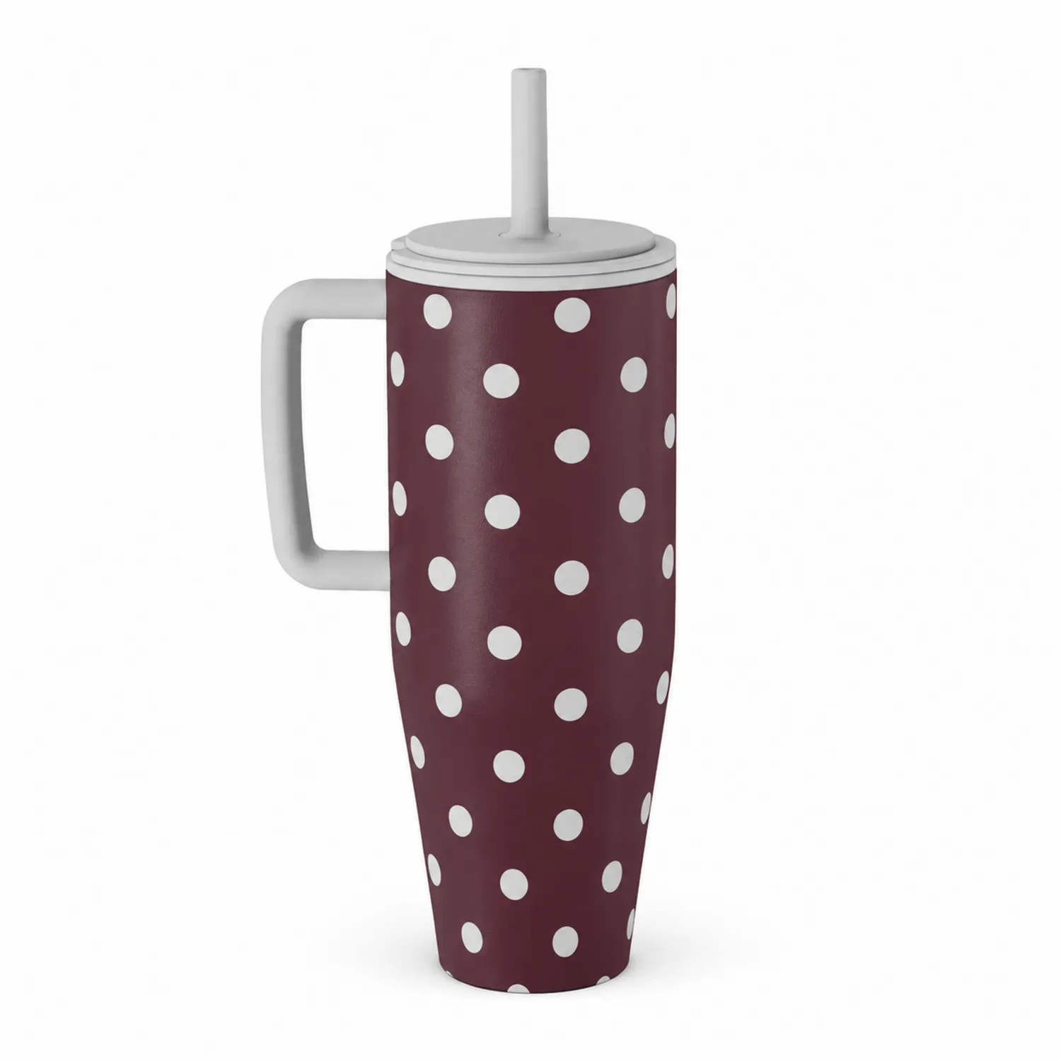 Tasse Isotherme à Pois avec Anse et Paille 500ml Bordeau/Blanc