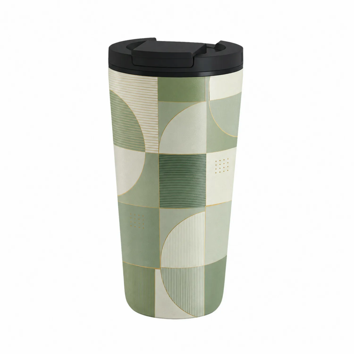 Tasse Isotherme Motif Géométrique 450ml Vert et Crème
