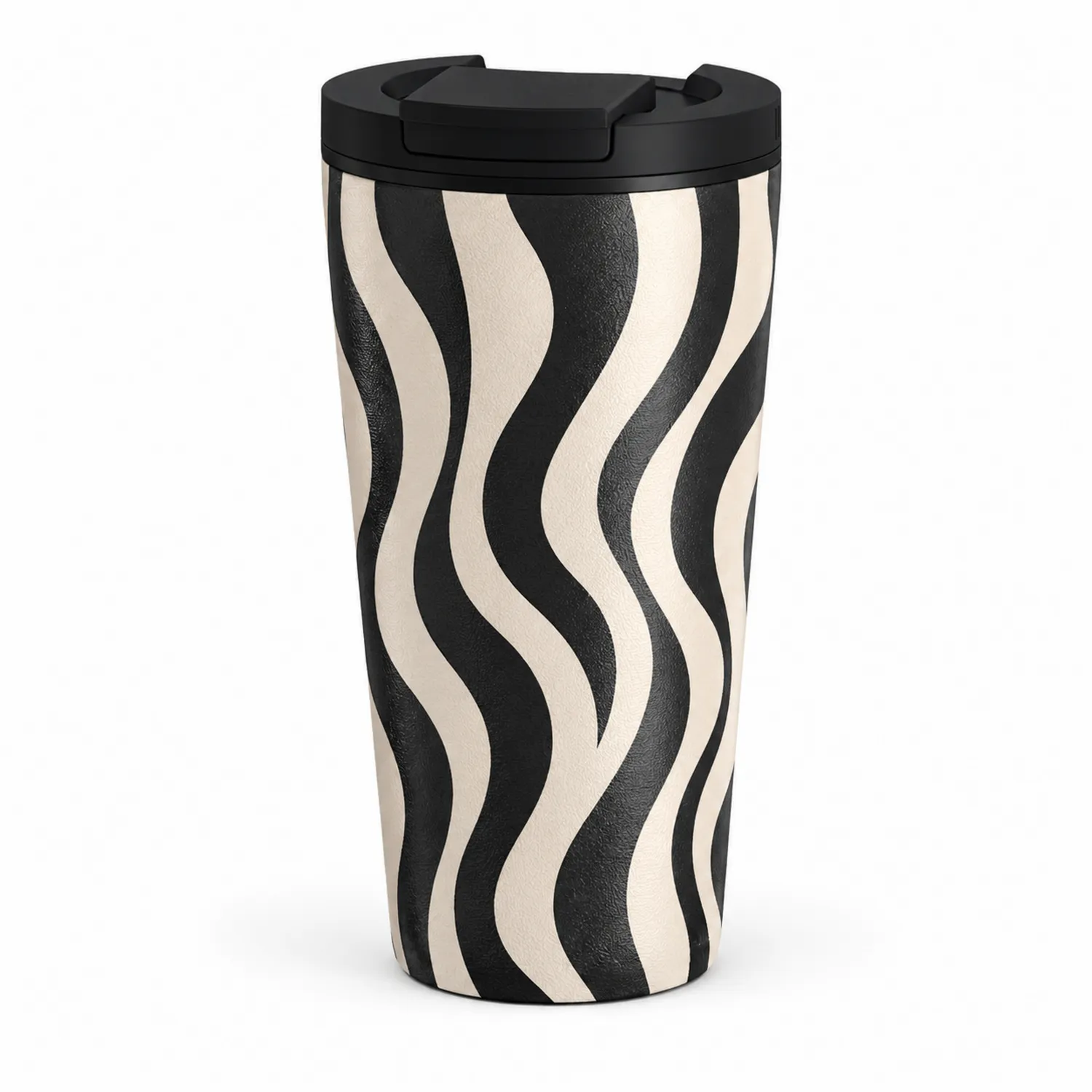 Tasse de voyage isotherme à motif ondulé noir et blanc 450ml