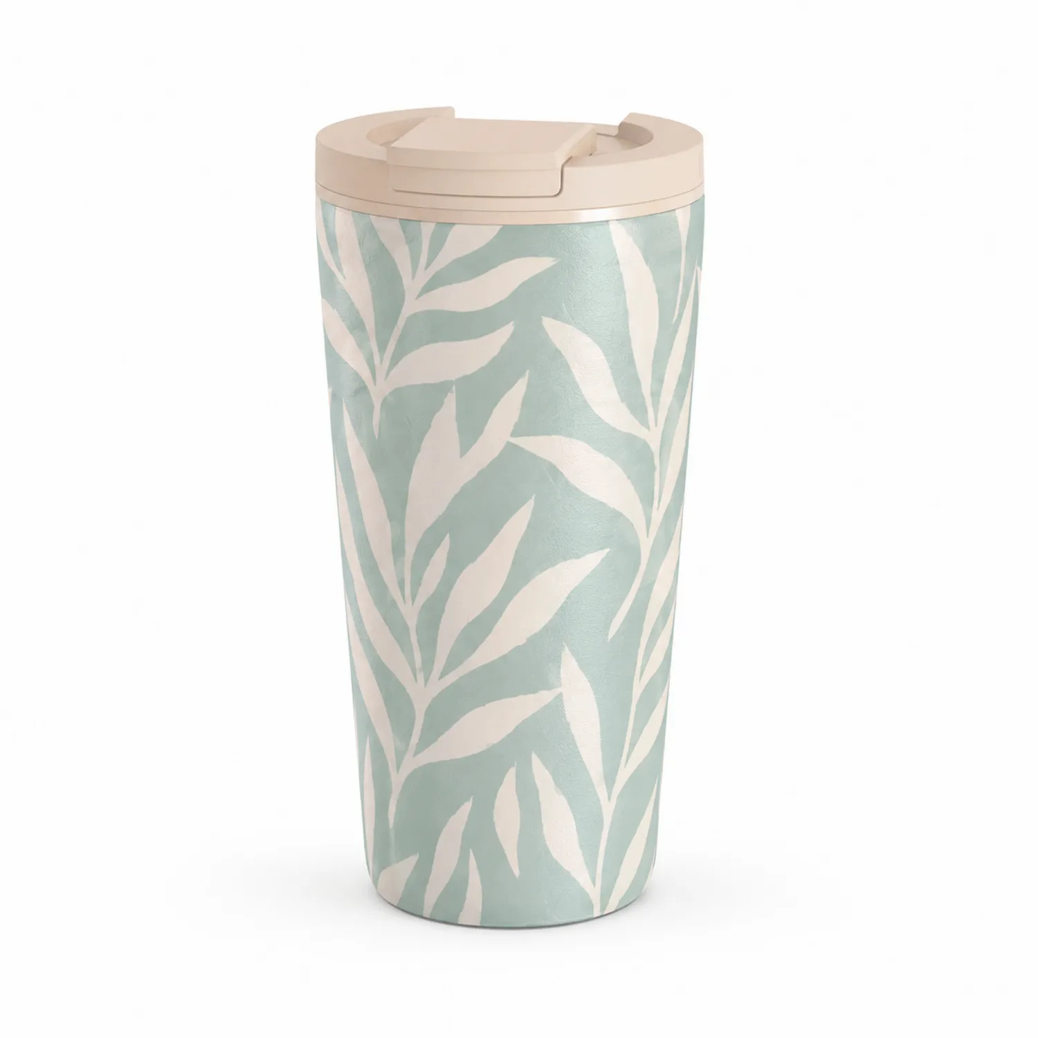 Gobelet Isotherme 400ml Bleu et Blanc Motif Feuilles