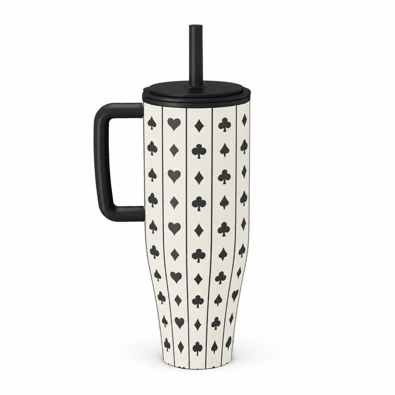 Tasse avec Paille Motif Cartes 550ml Noir et Blanc