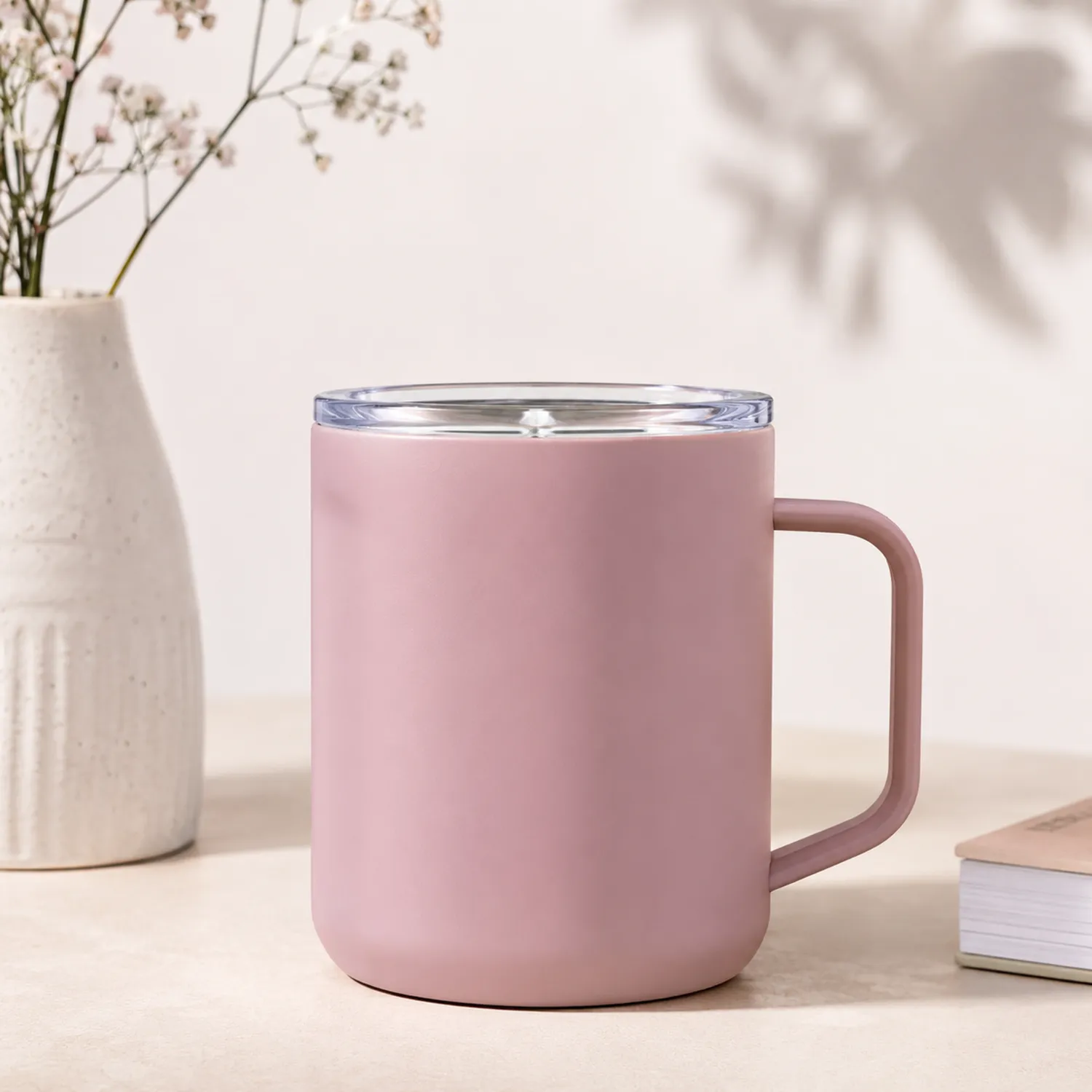 Tasse isotherme 350ml avec couvercle hermétique rose