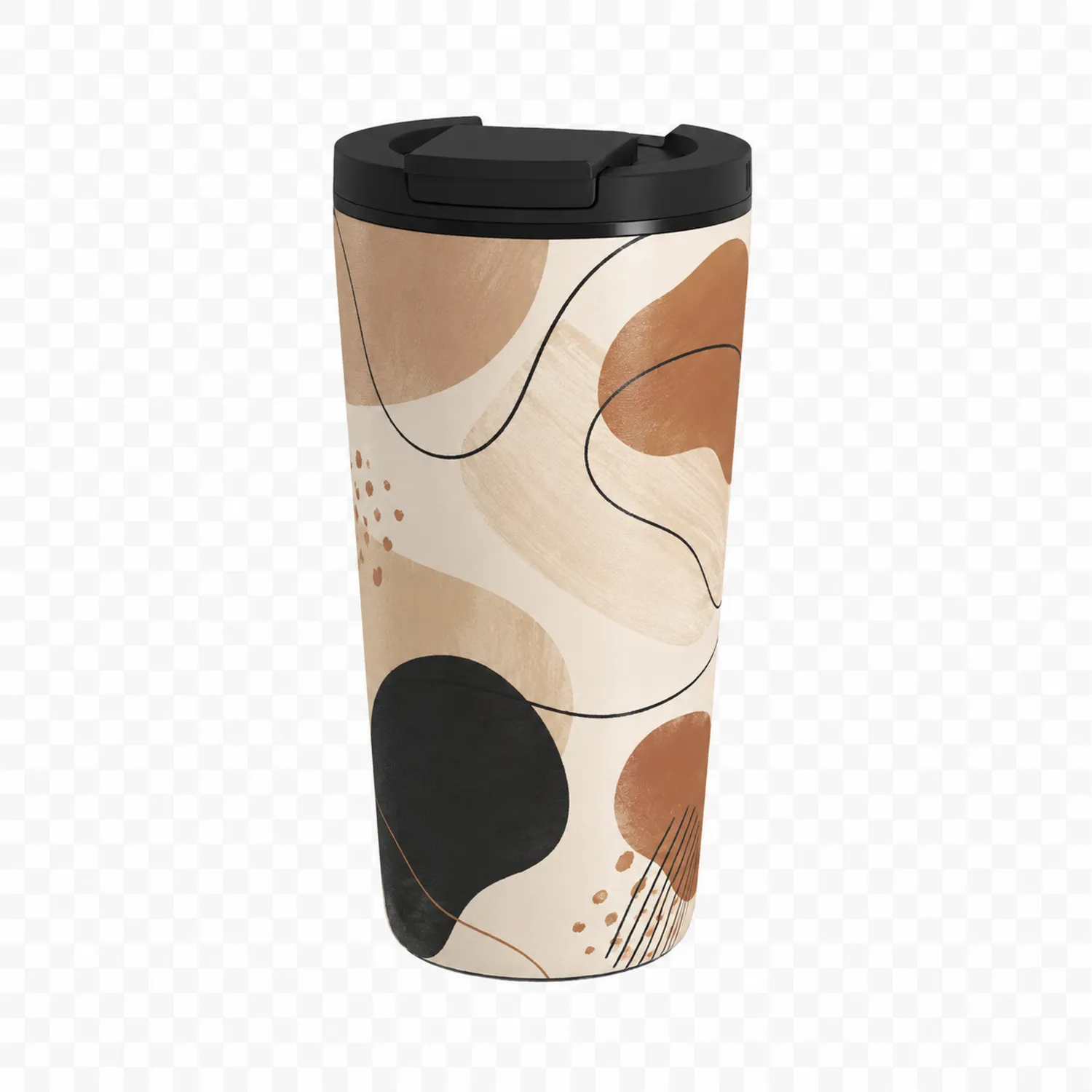Gobelet isotherme abstrait 450ml avec design noir et beige