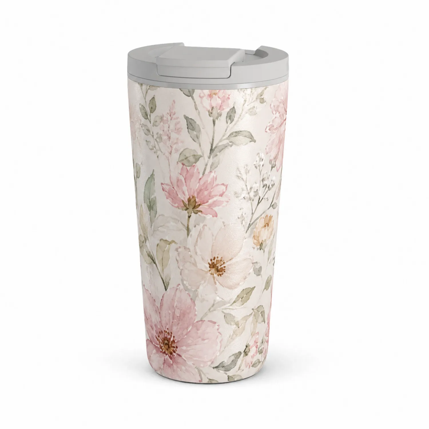 Mug de Voyage Isotherme 450ml à Motif Fleuri Gris