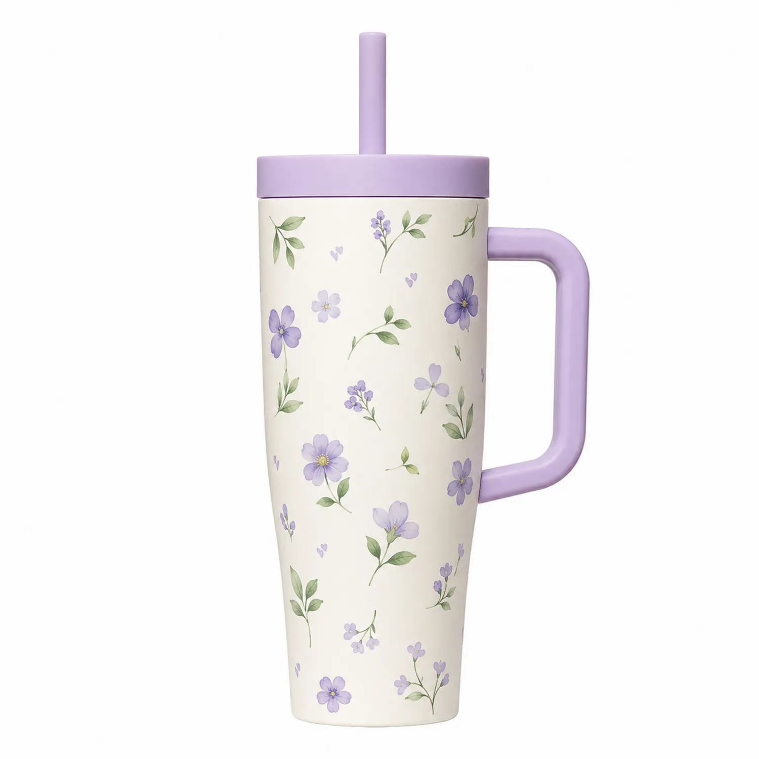 Tasse isotherme 470 ml avec motifs floraux violets