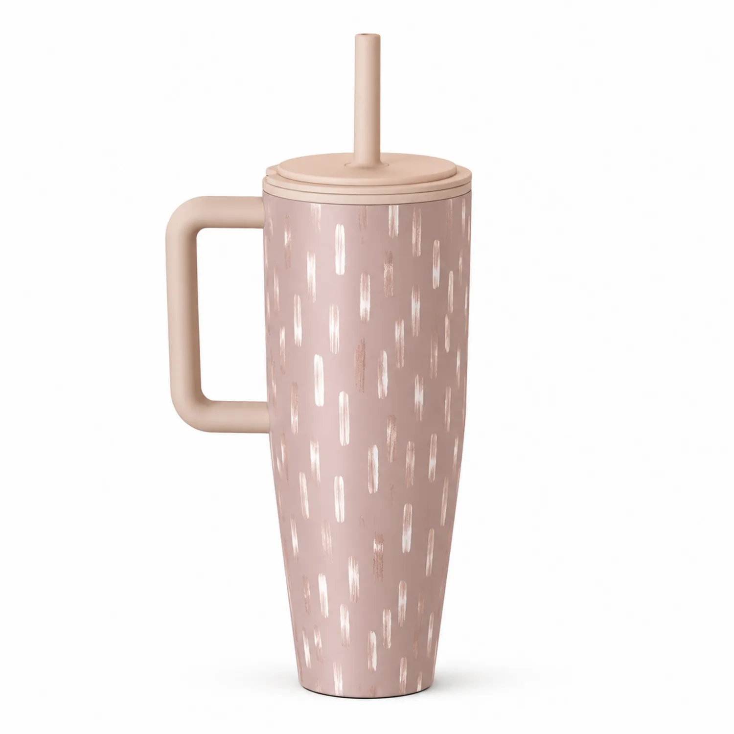 Tasse isotherme avec paille et anse - 500 ml - Rose Motifs