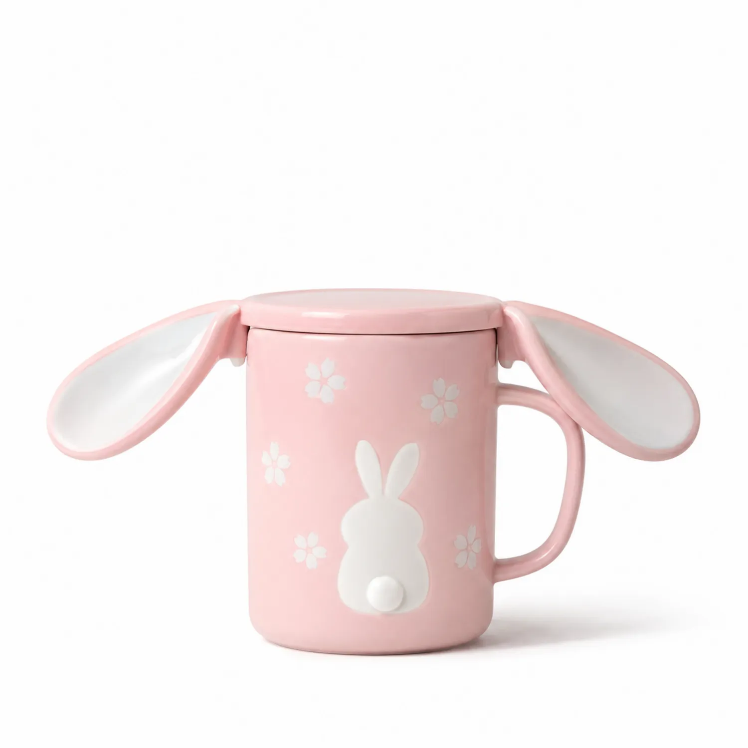 Tasse rose avec oreilles de lapin en relief