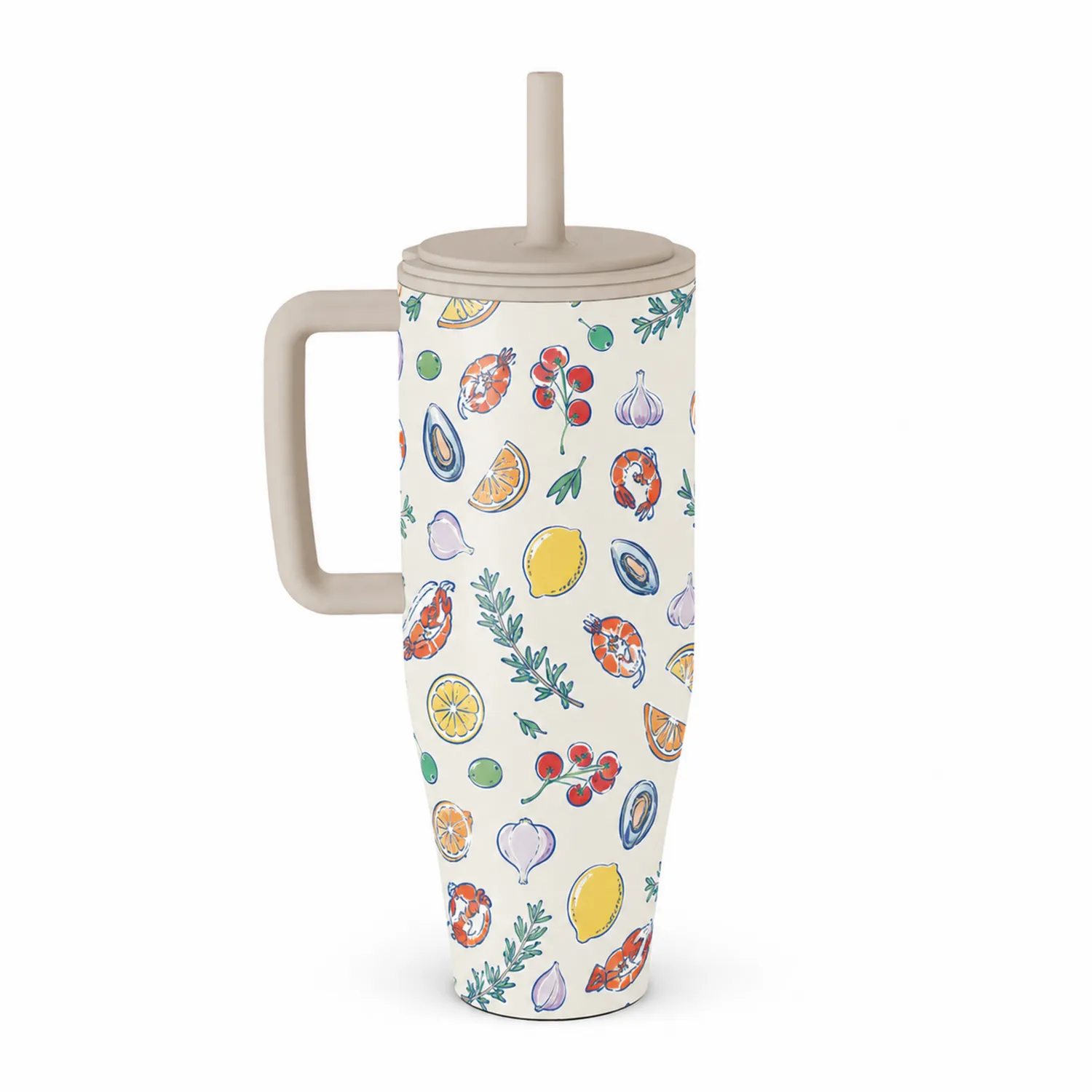 Tasse isotherme 500ml motif fruits et légumes - Beige