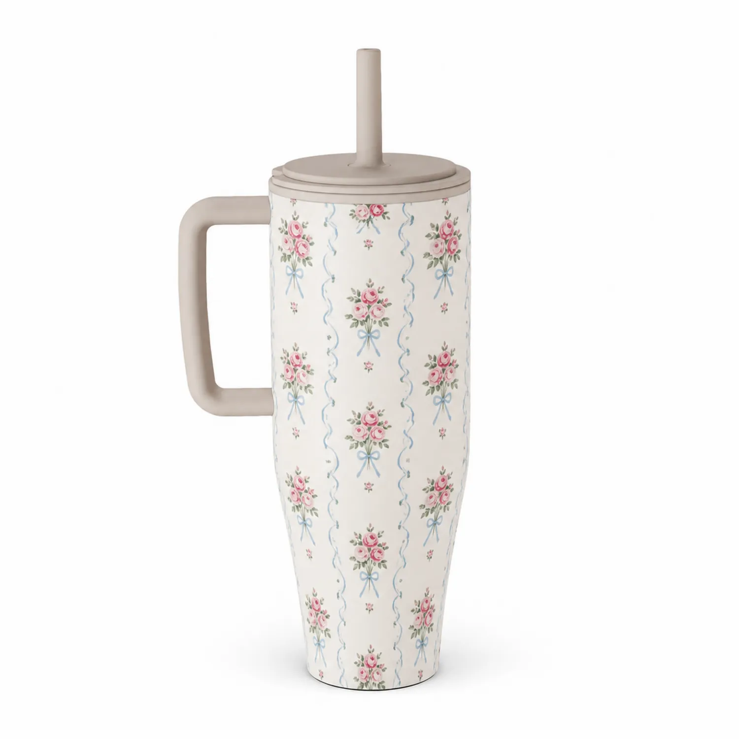 Tasse isotherme fleurie avec paille – 500 ml
