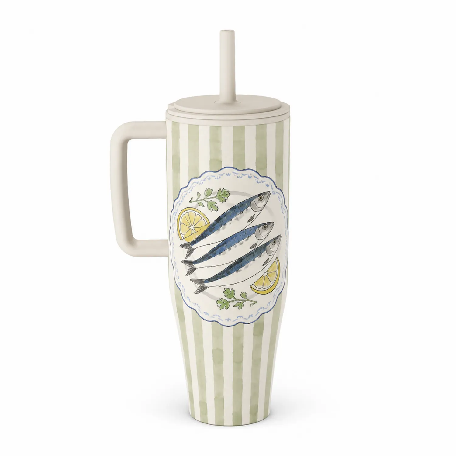 Gobelet avec paille et anse poissons 500ml