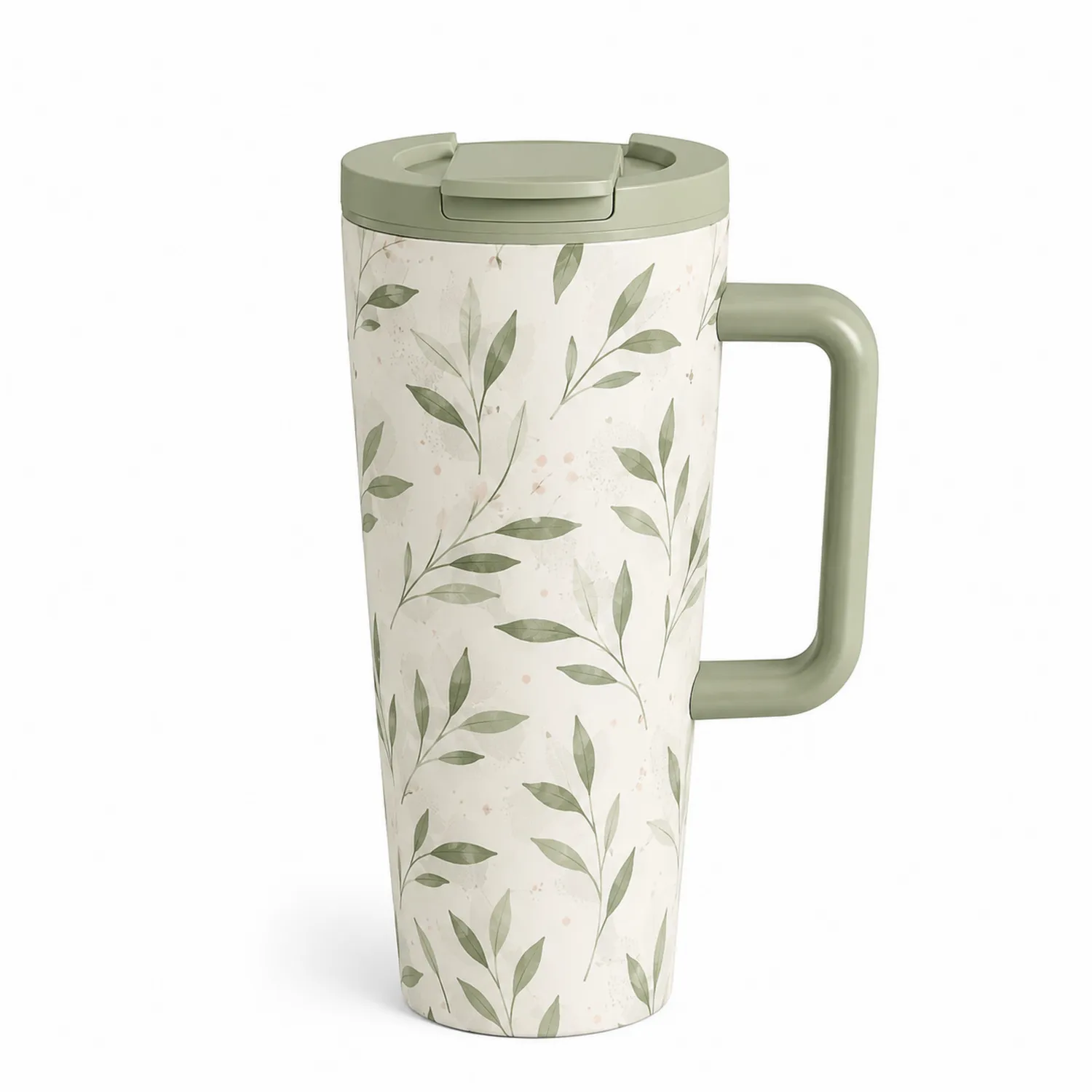 Tasse isotherme à motif feuilles 500ml vert ivoire