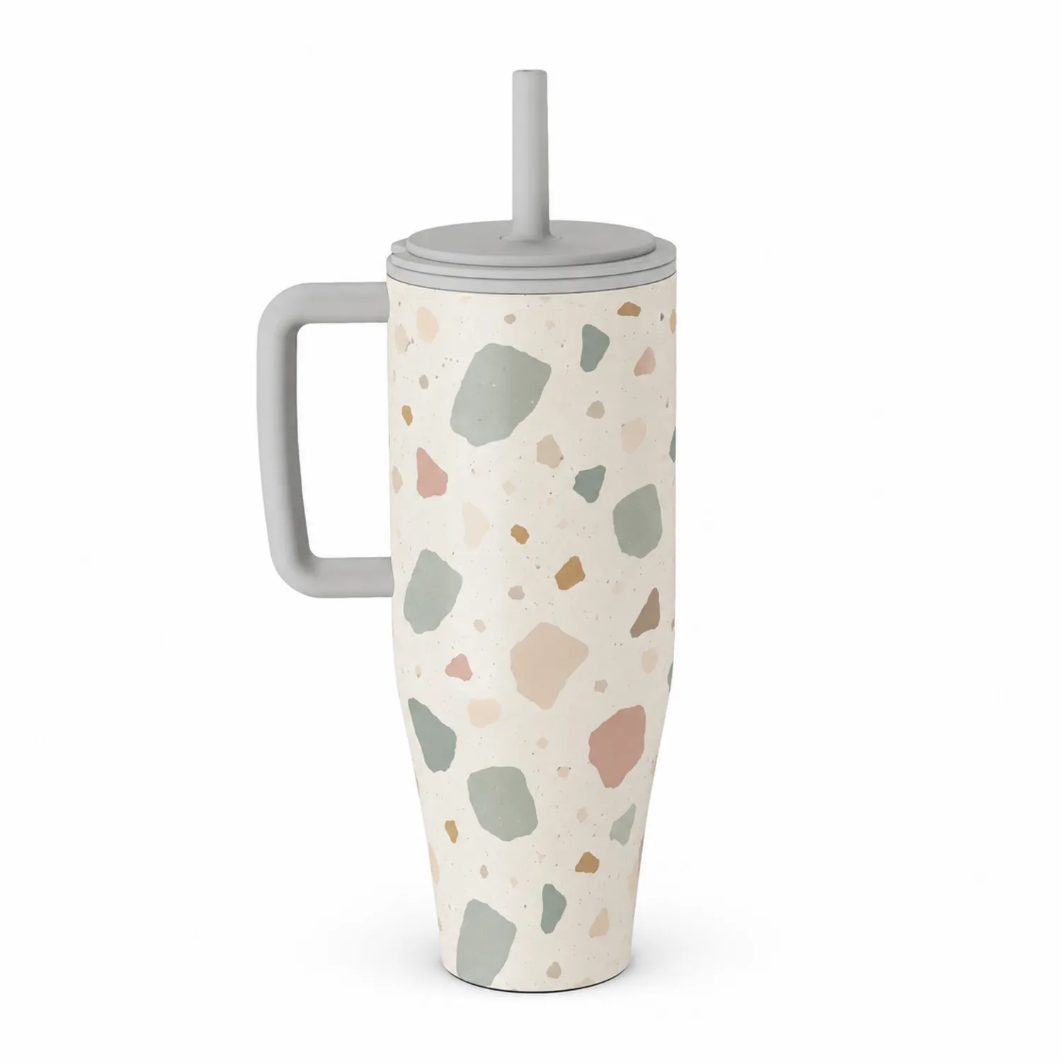 Gobelet isotherme 500ml avec paille design terrazzo