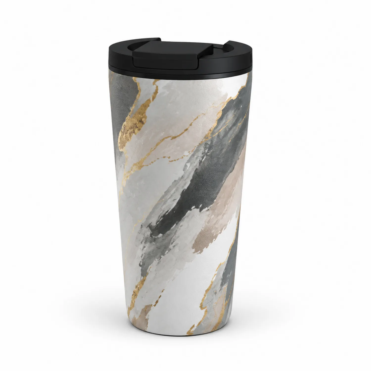 Tasse Isotherme 380ml Motif Marbre Blanc/Gris/Doré