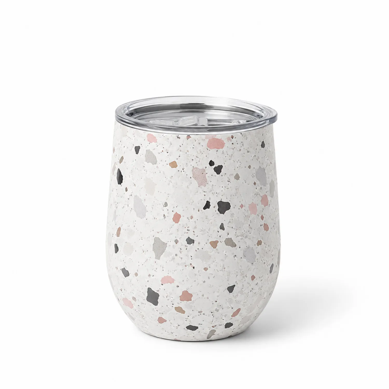 Tasse Isotherme Terrazzo avec Couvercle Transparent - Blanc/Multicolore 350 ml