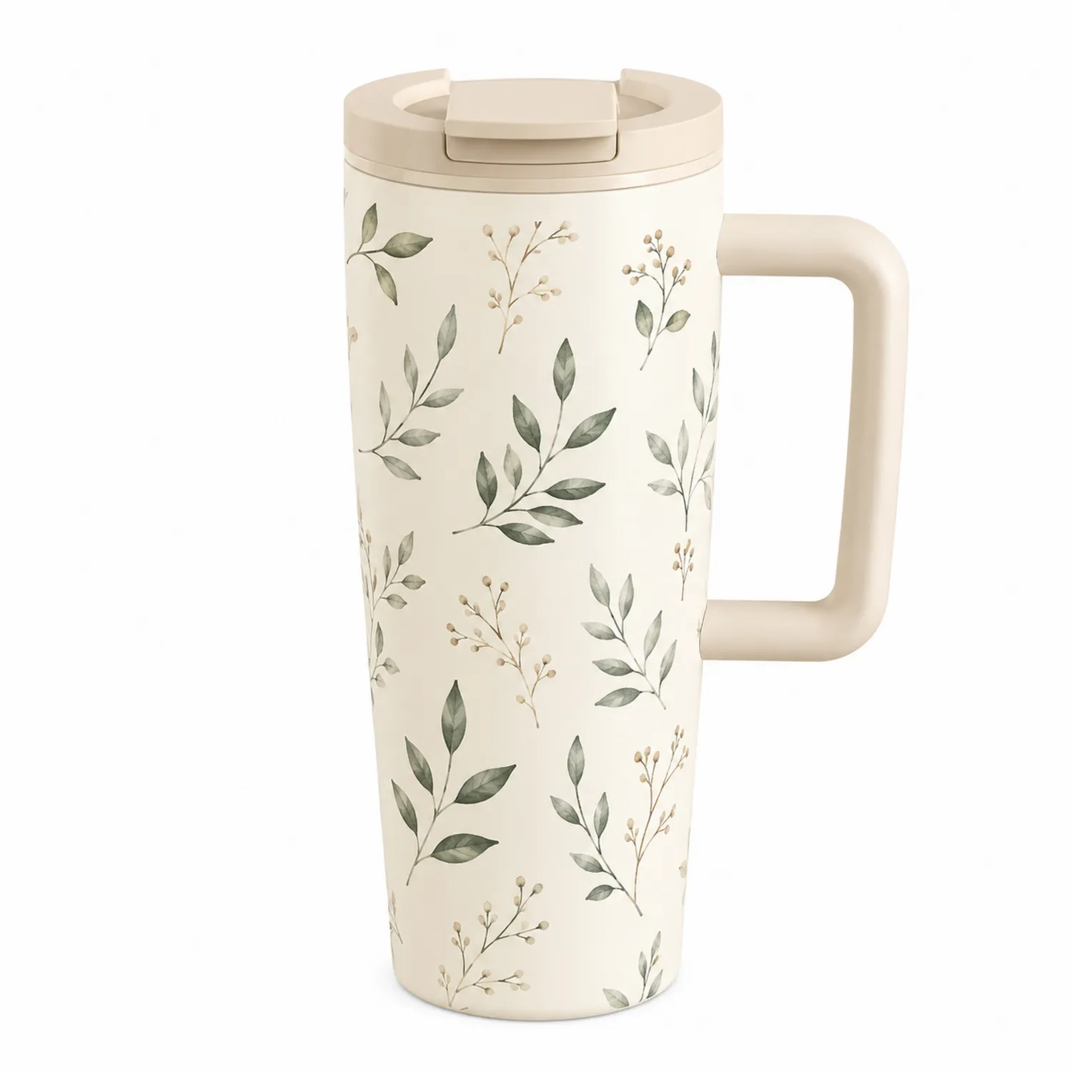 Tasse de Voyage Isotherme 450ml Motif Feuillage Crème