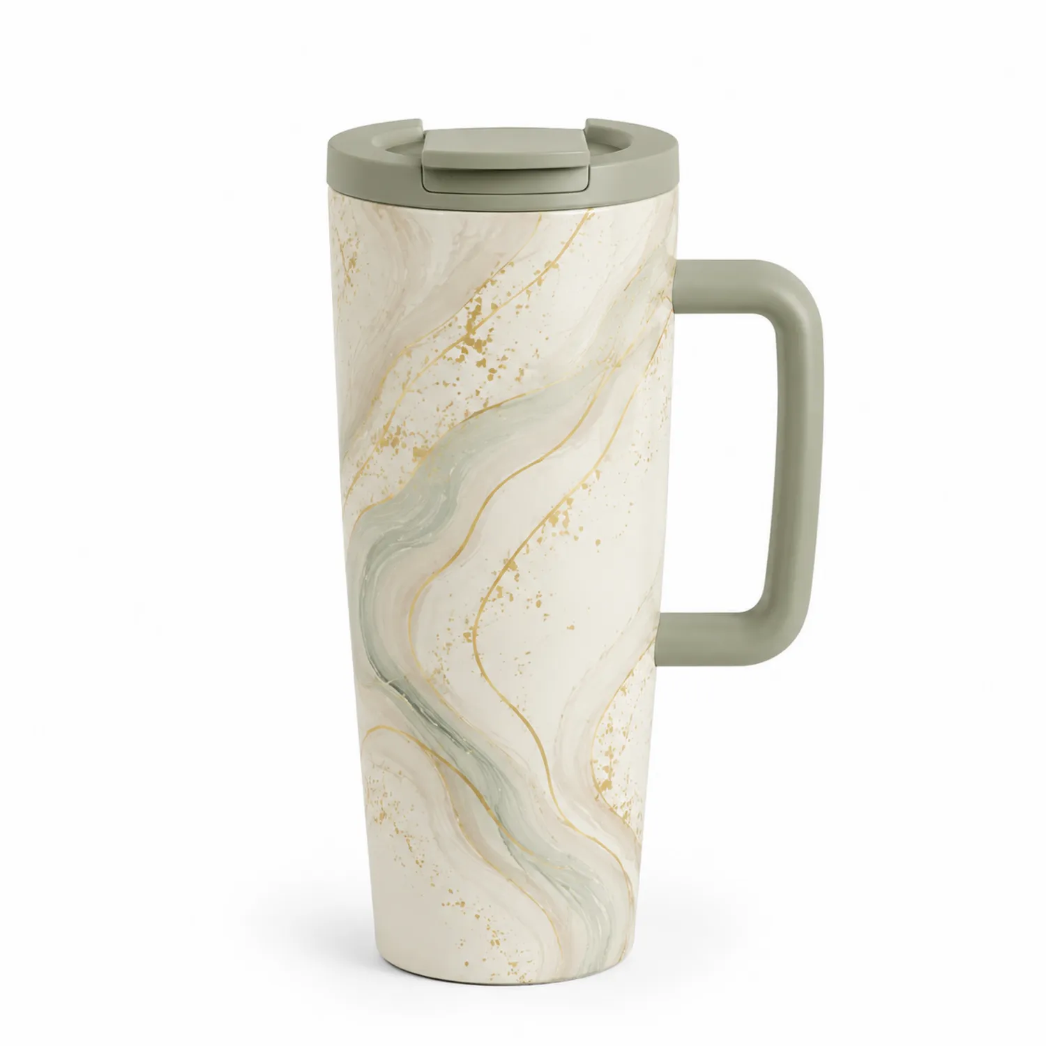 Tasse de voyage marbrée 500 ml avec poignée marbré à motifs dorés