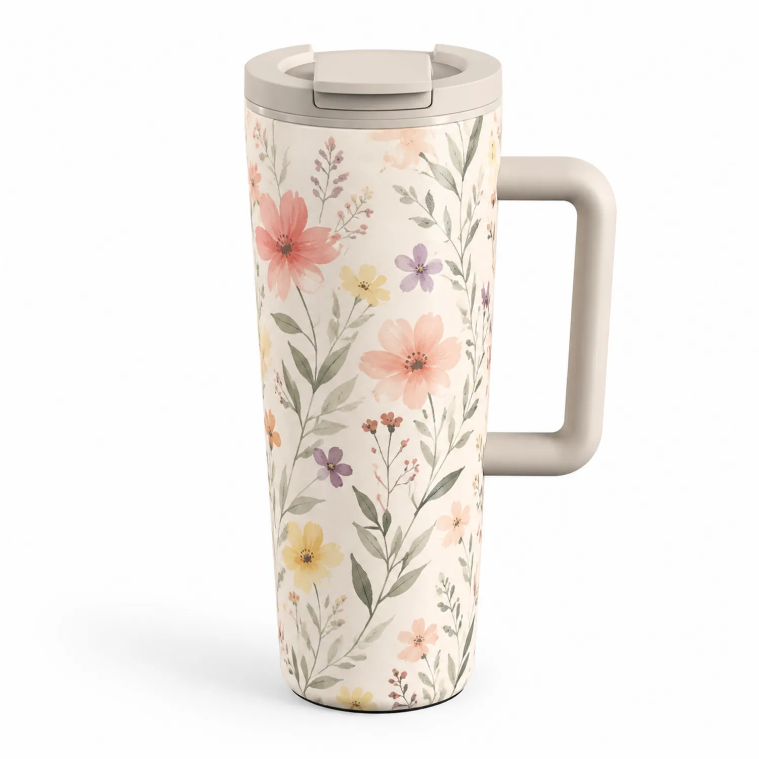 Tasse de voyage fleurie avec poignée 500 ml
