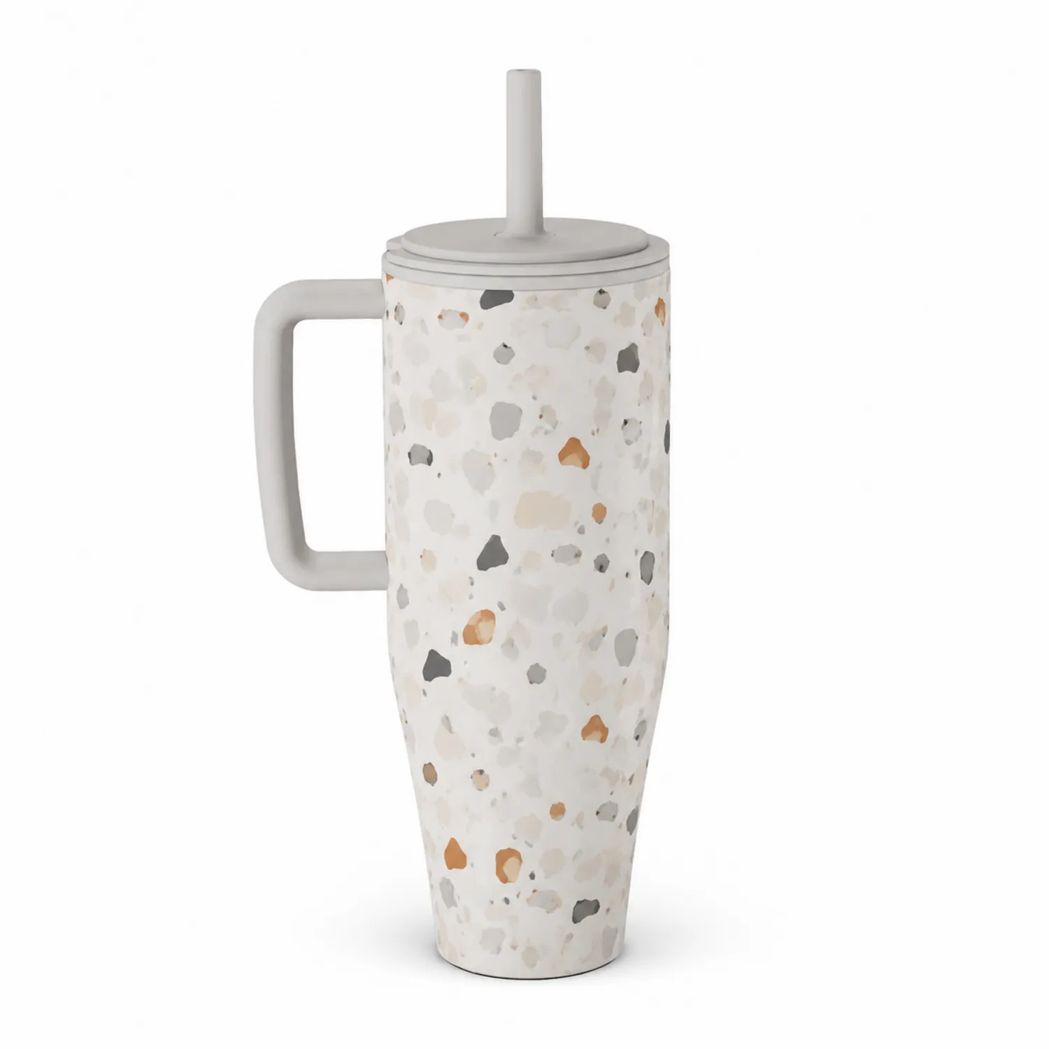 Gobelet Motif Terrazzo avec Couvercle et Paille - 500 ml