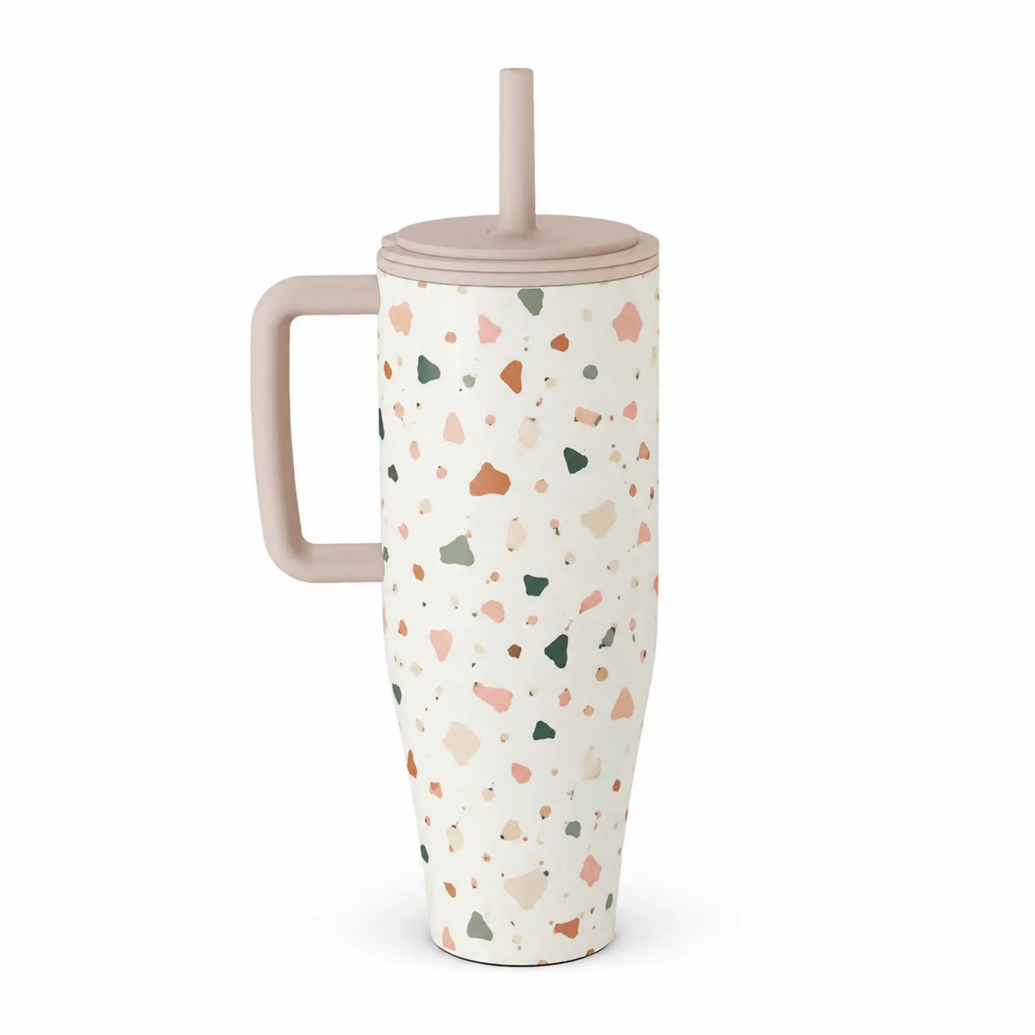 Gobelet isotherme effet terrazzo avec poignée 500ml - Blanc/Rose/Vert