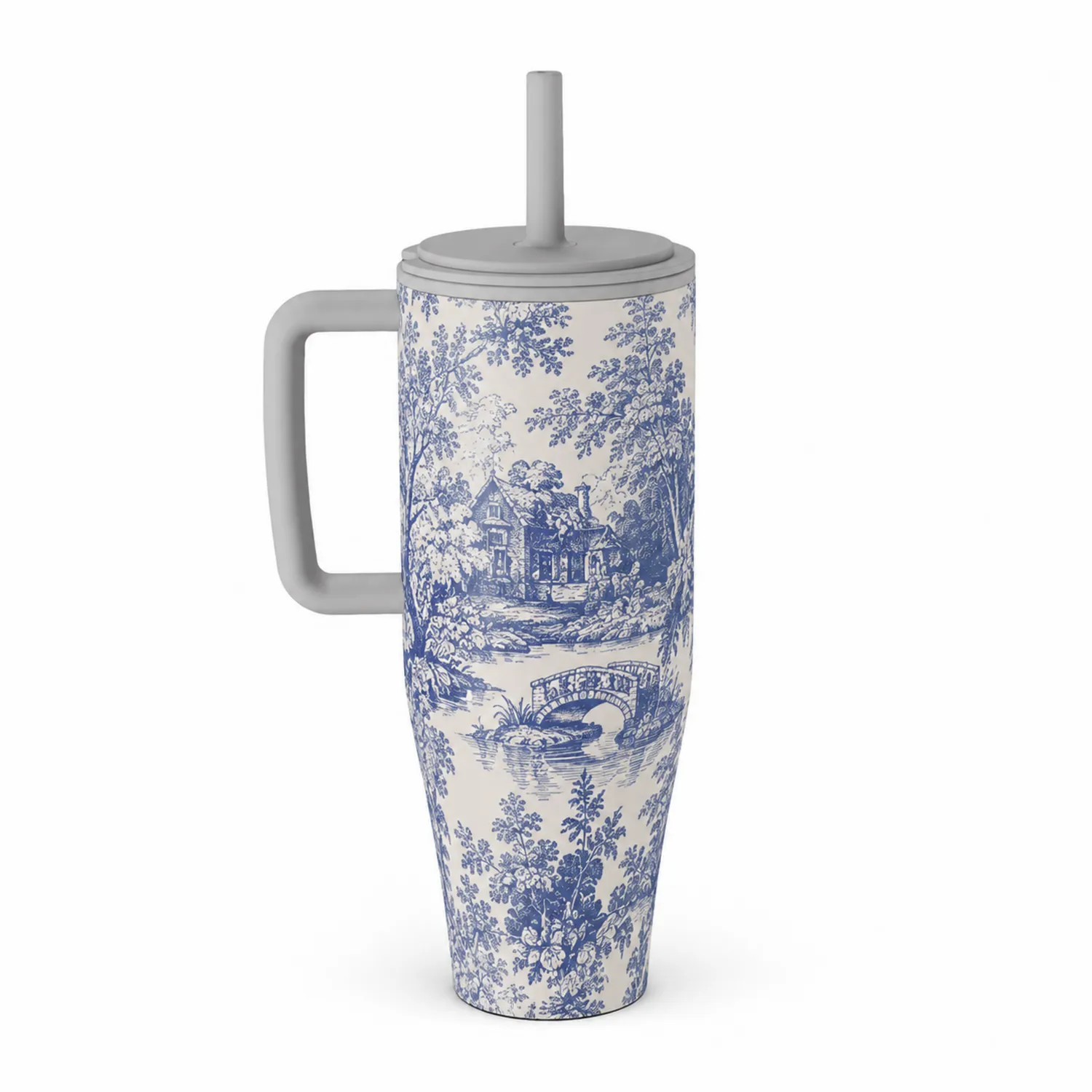Tasse Isolée avec Paille Motif Paysage Bleu 500ml