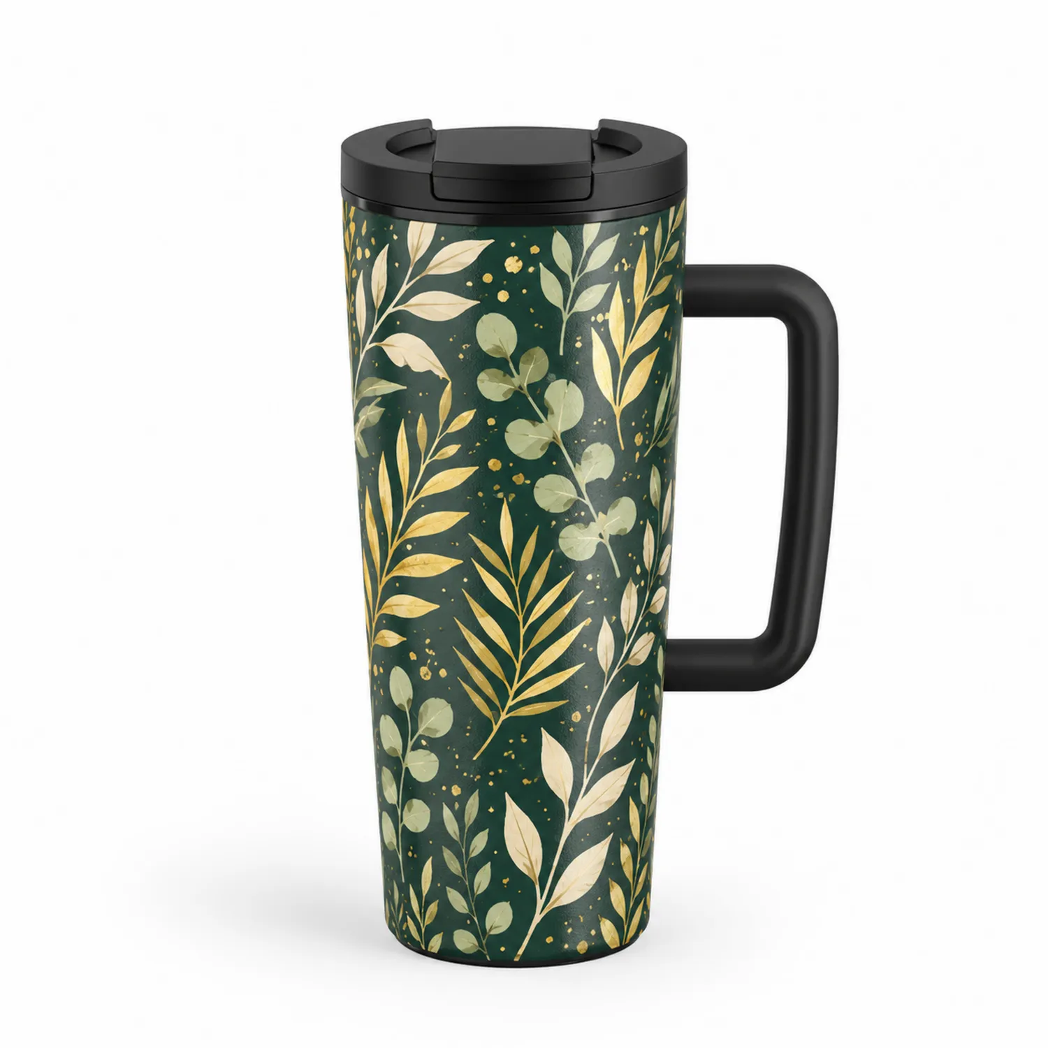 Tasse de voyage isolée 450ml avec motif feuillage