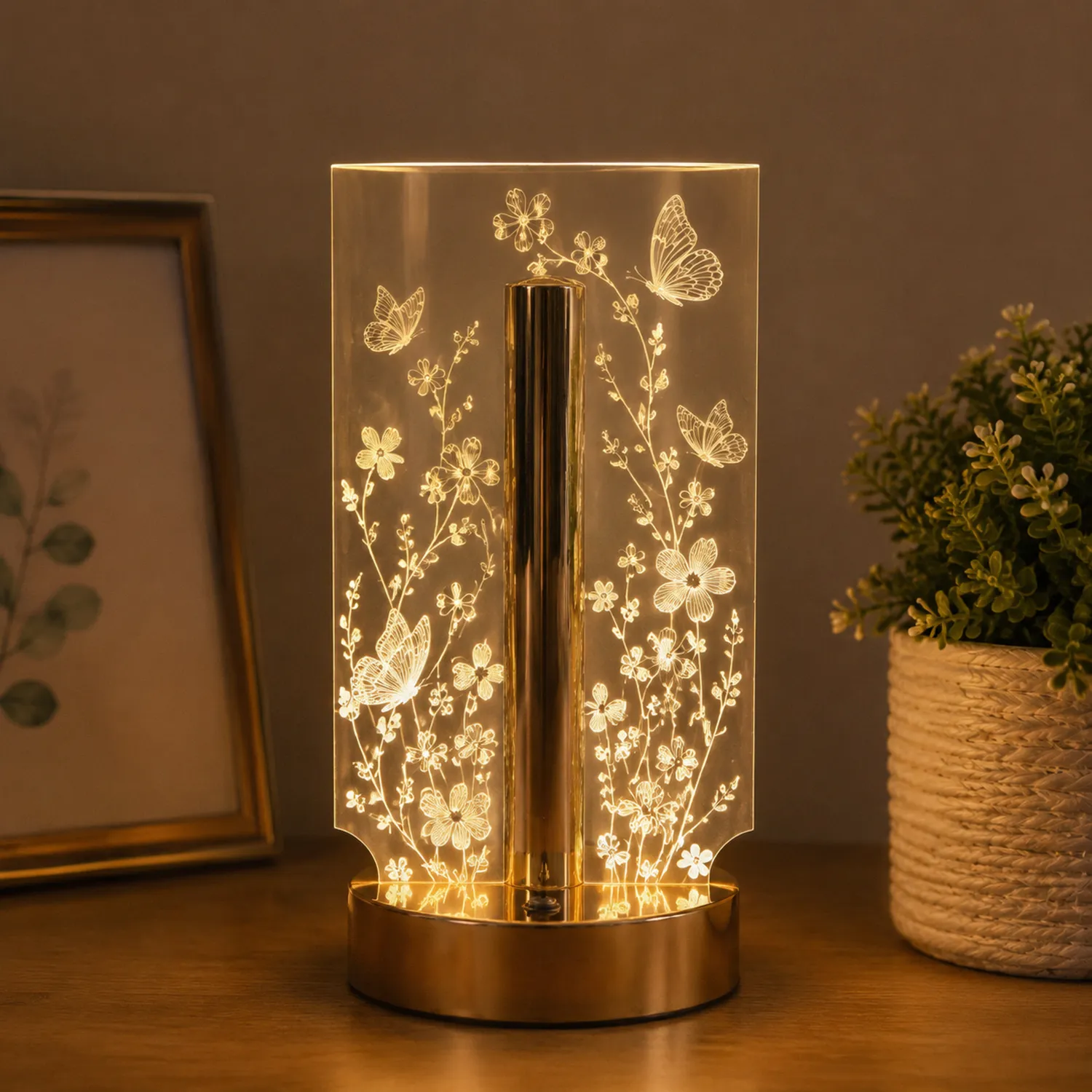 Lampe de Table LED Motifs Papillons et Fleurs