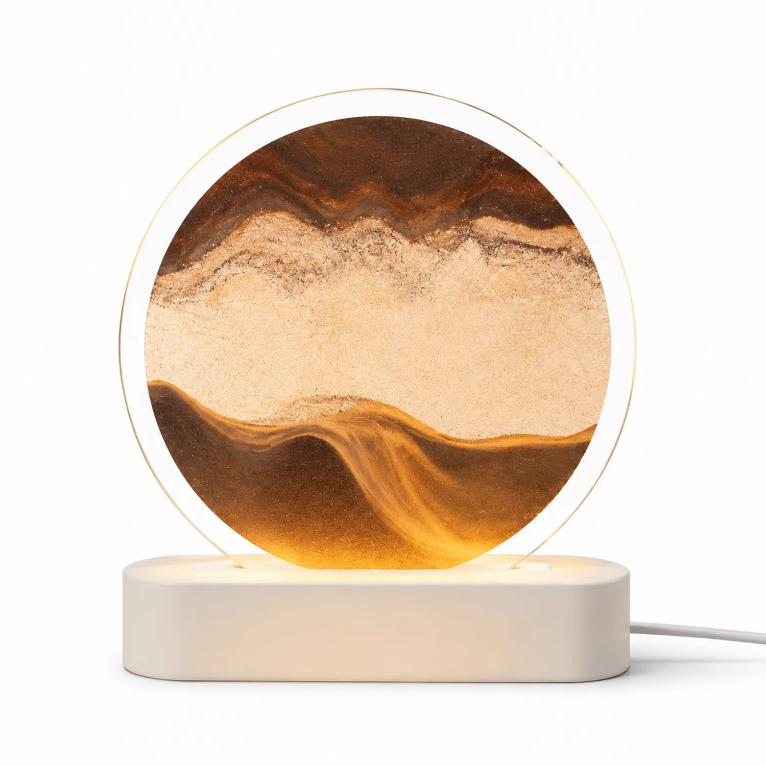 Lampe LED ronde effet sable marron
