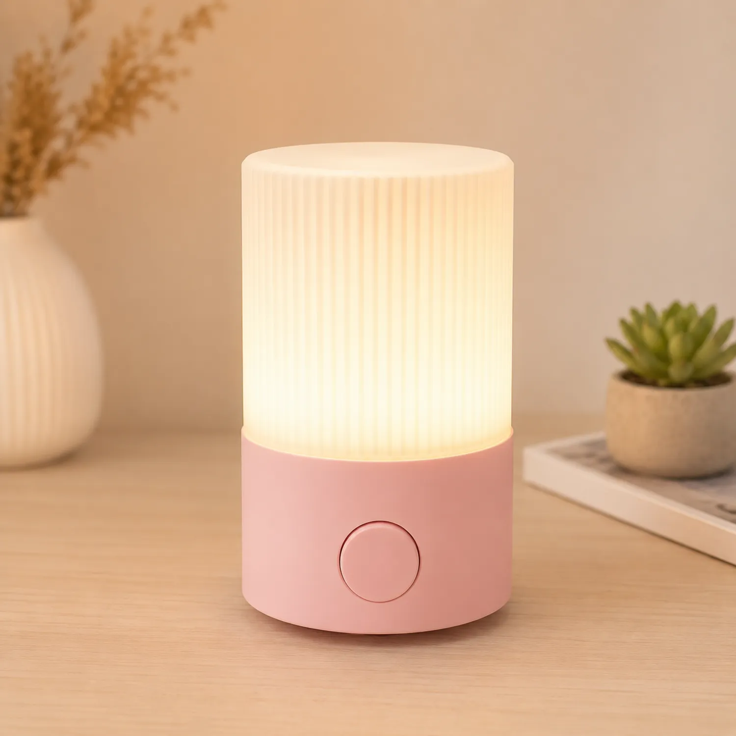 Lampe de chevet tactile LED rose pastel