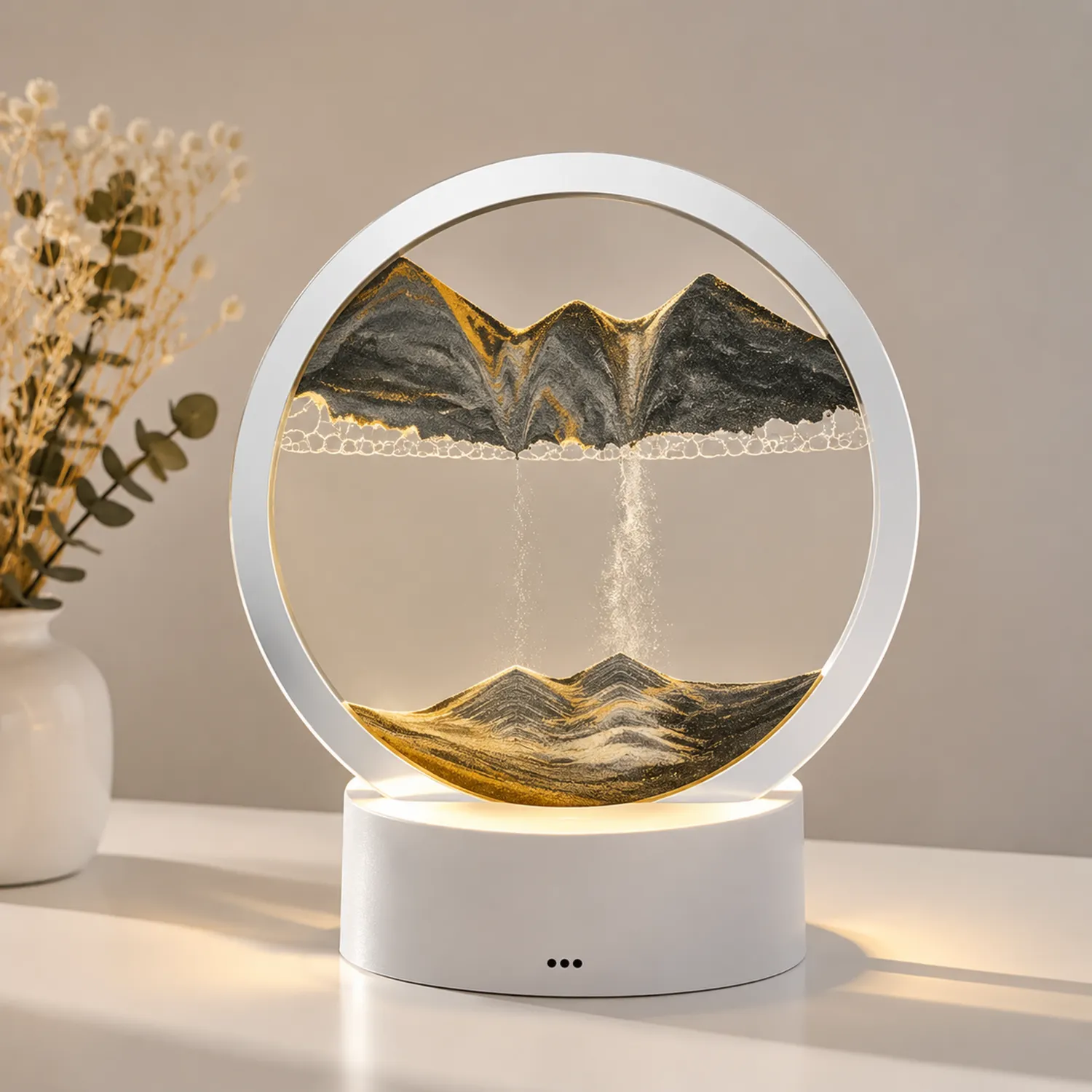 Lampe LED Décorative à Sable Rotatif Blanc/Noir/Or